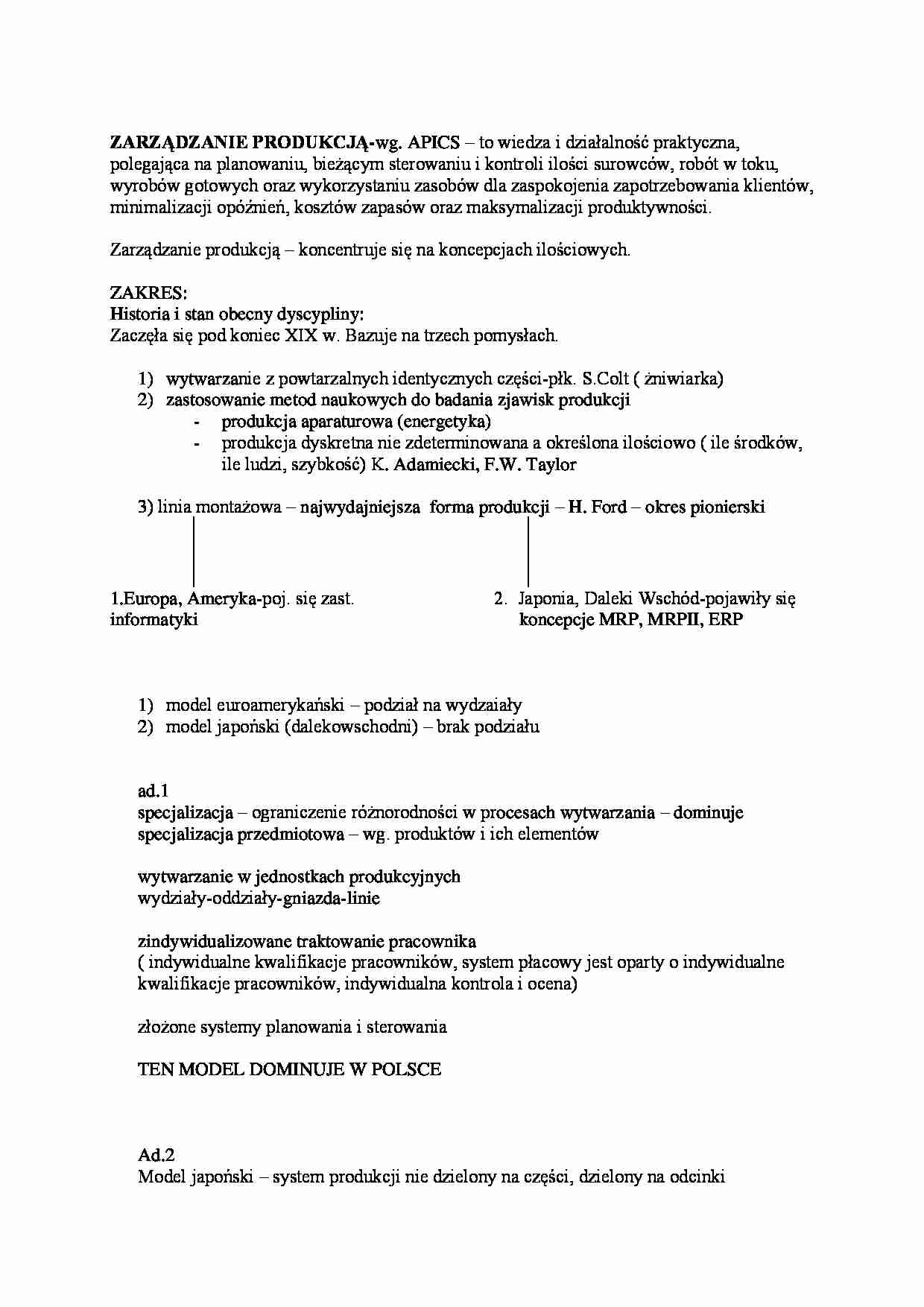 Zakres zarządzania produkcją - strona 1