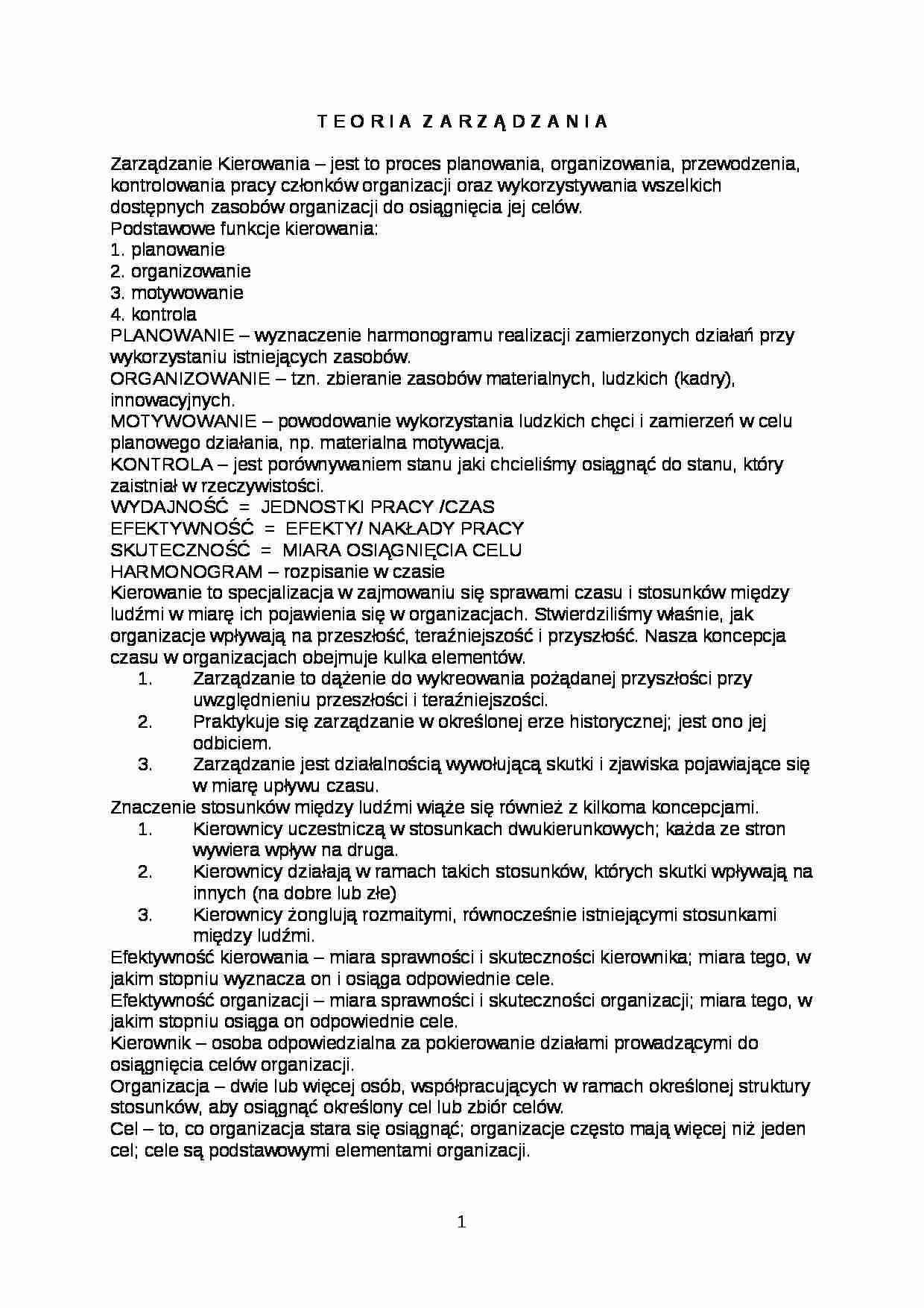 Teoria zarządzania - w pytaniach i odpowiedziach - strona 1
