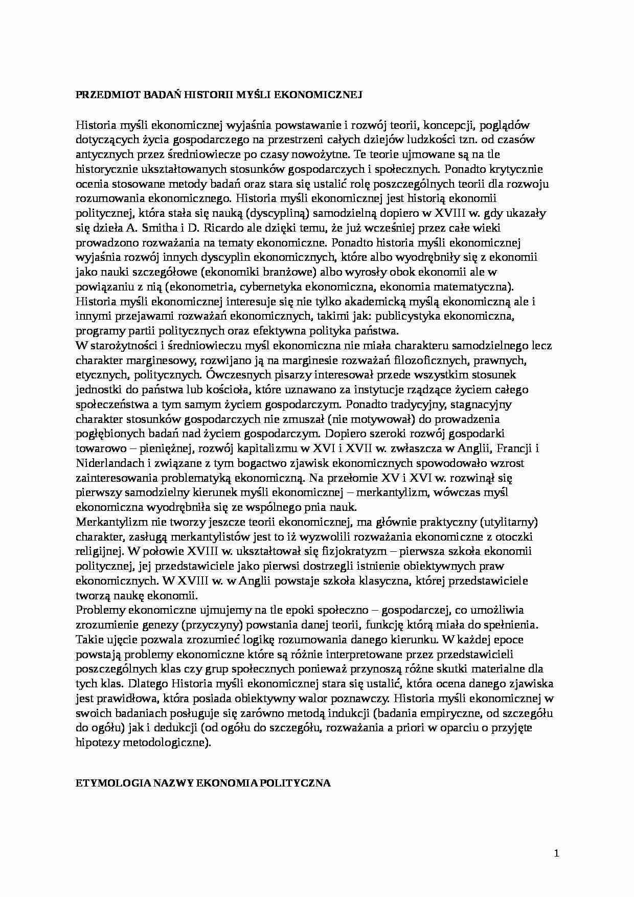 Historia myśli ekonomicznej - strona 1
