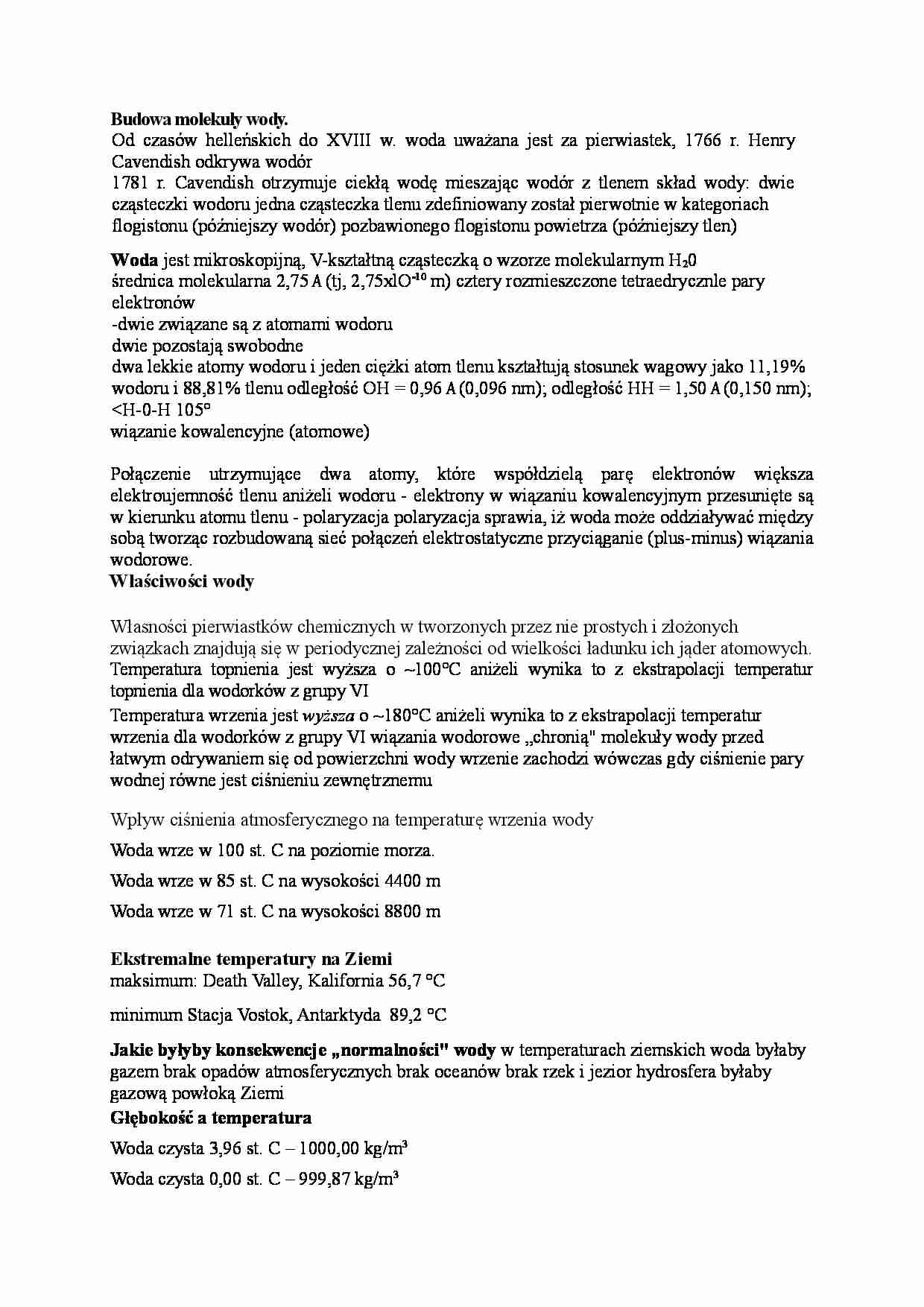 Hydrologia i oceanografia,Budowa molekuły i właściwosci wody - strona 1