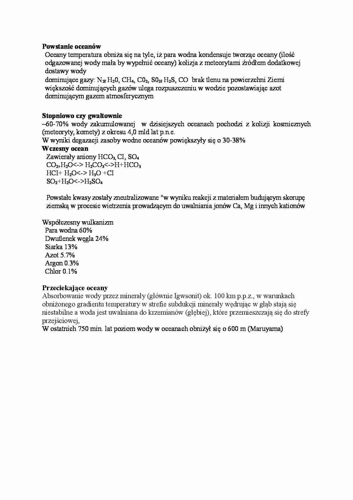 Hydrologia i oceanografia,Powstanie oceanów - strona 1