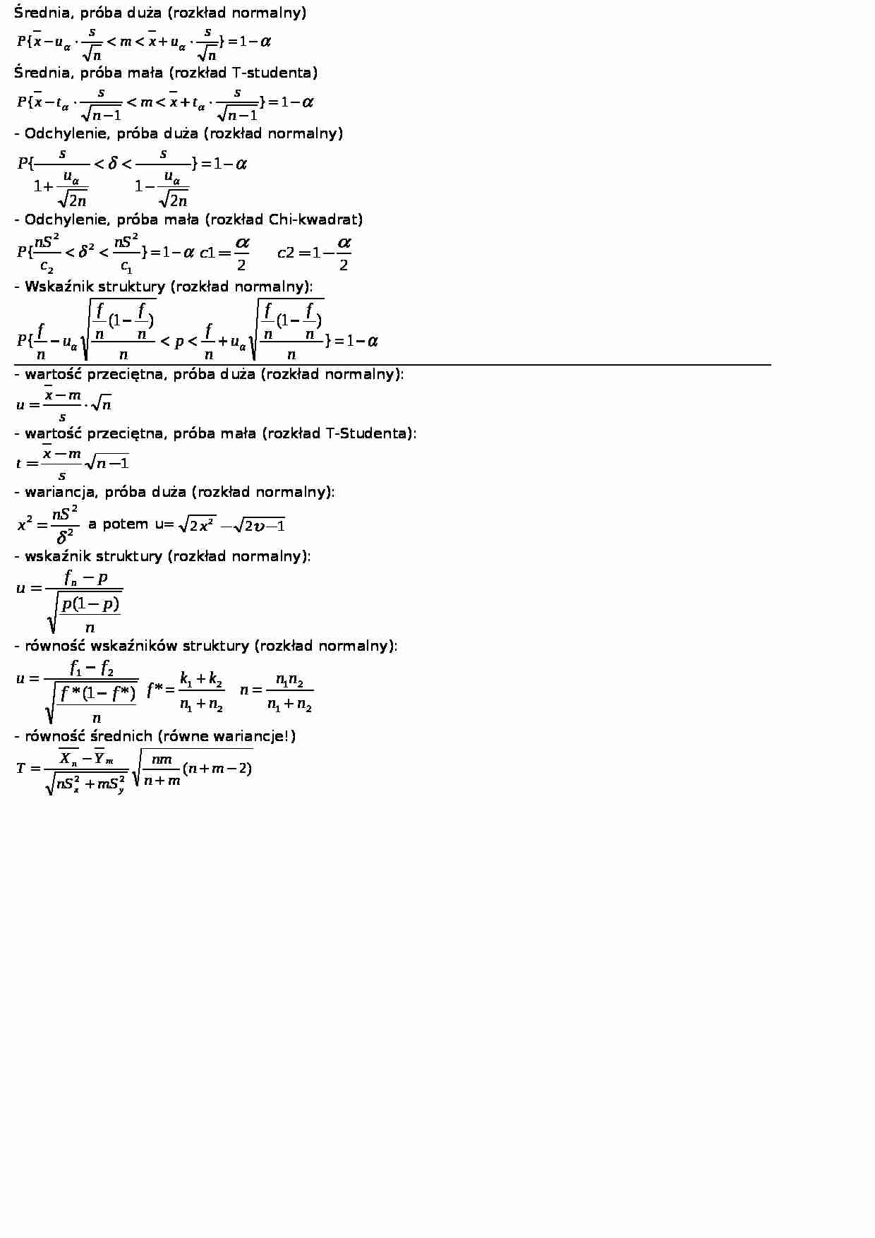 Statystyka matematyczna - rozkłady, wzory - strona 1