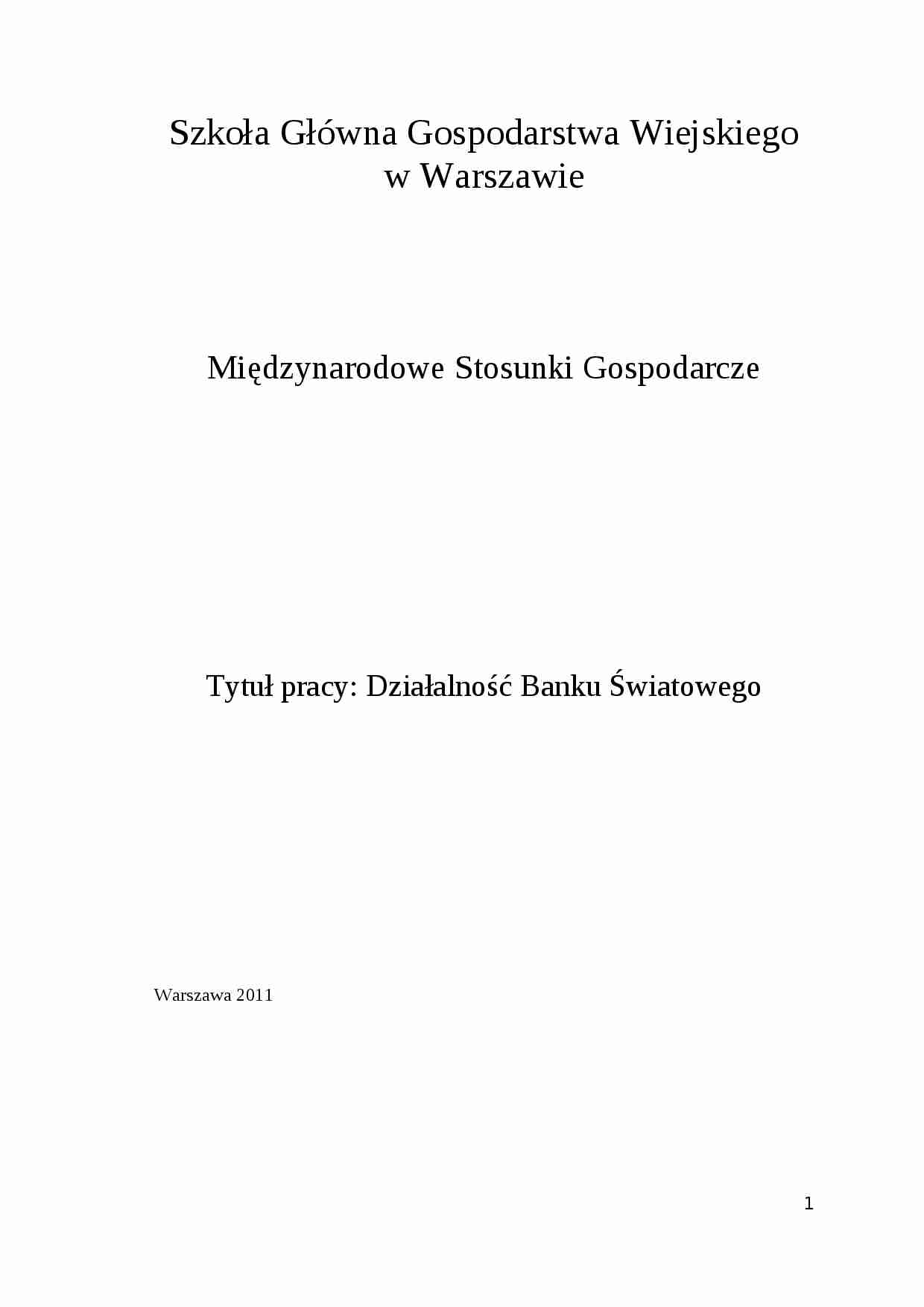Działalność Banku Światowego. - strona 1