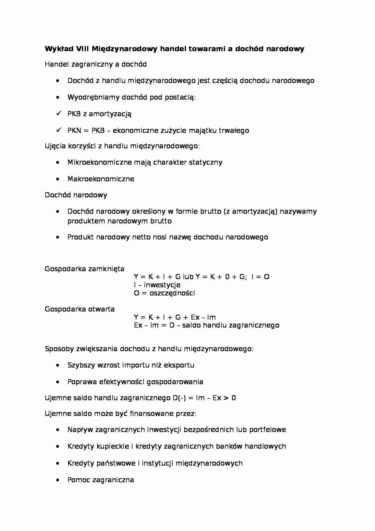Międzynarodowy handel towarami a dochód narodowy . - strona 1