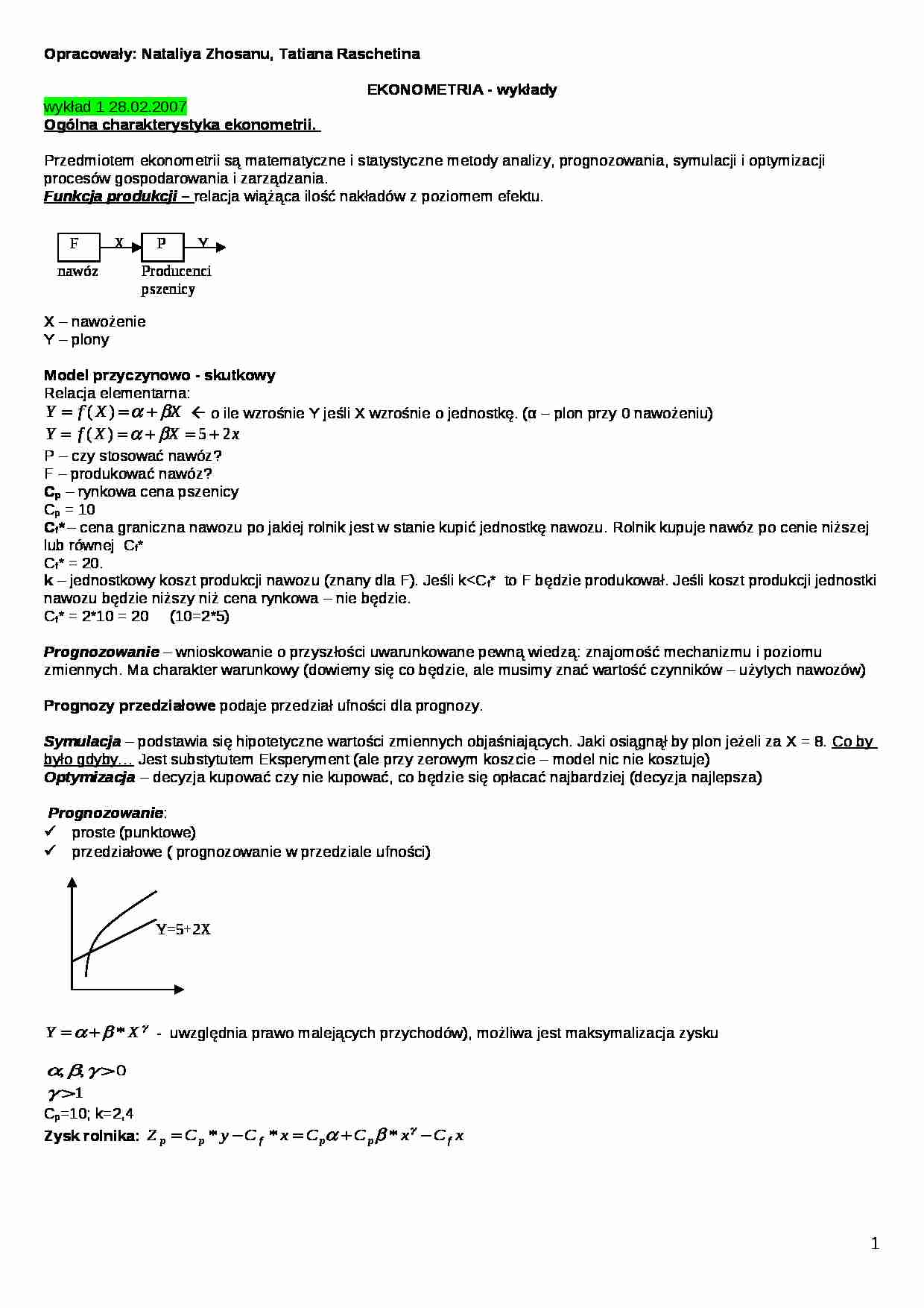Ekonometria - wykłady, dr Jaworski - strona 1