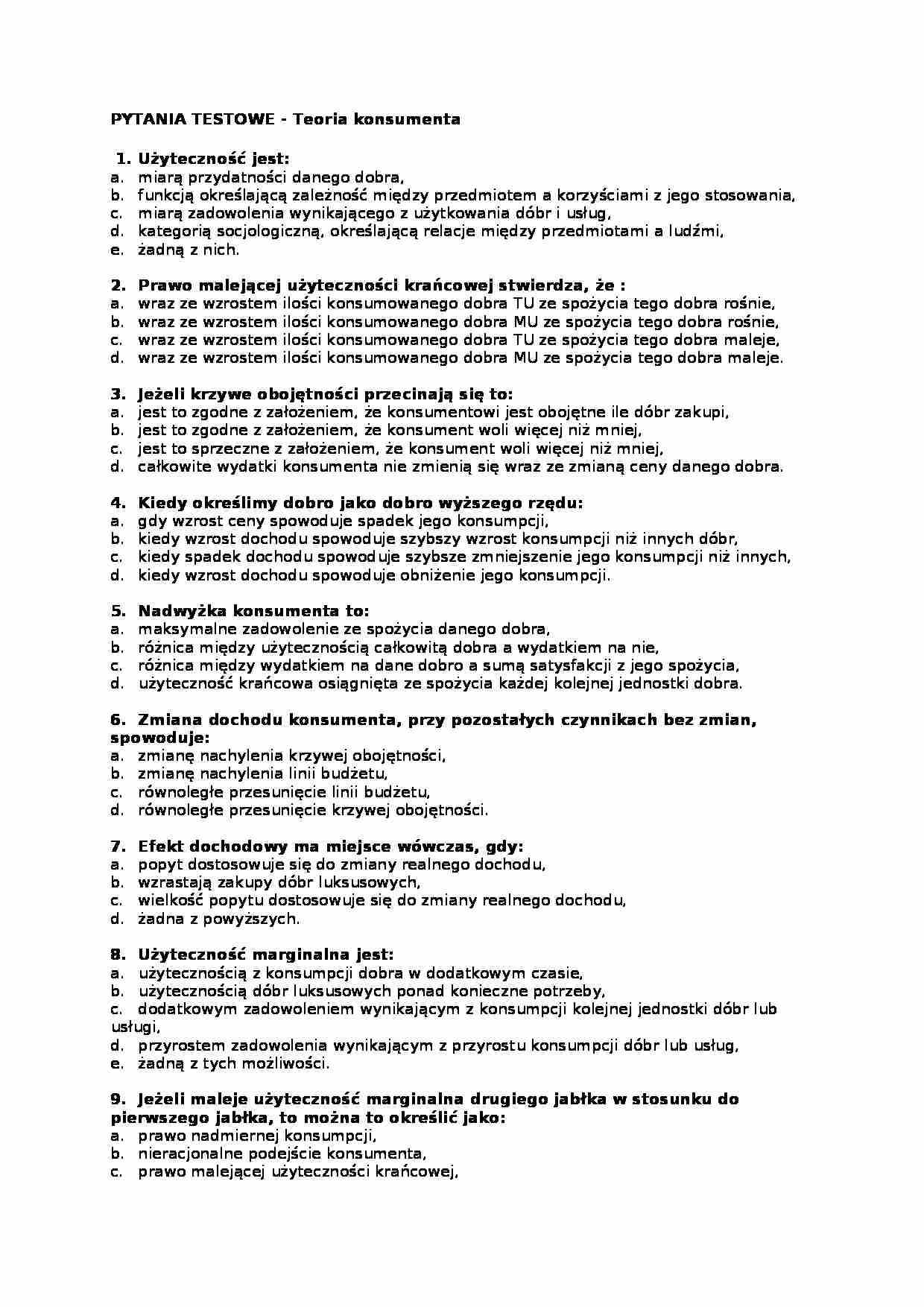 Pytania na egzamin - teoria konsumenta  - strona 1