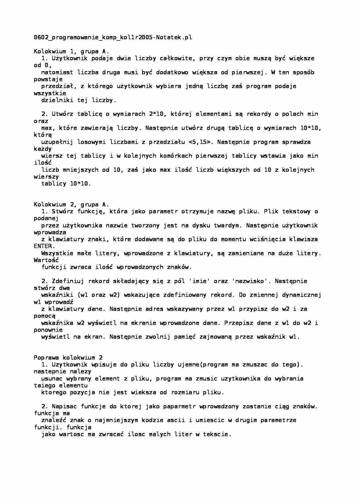 Programowanie komputerów - kolokwium - strona 1