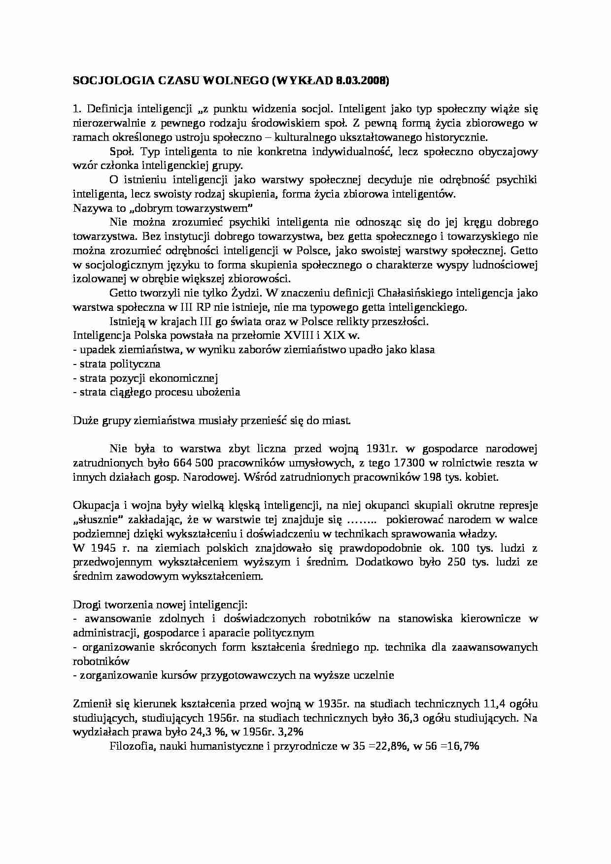 Socjologia czasu wolnego - Inteligencja - strona 1