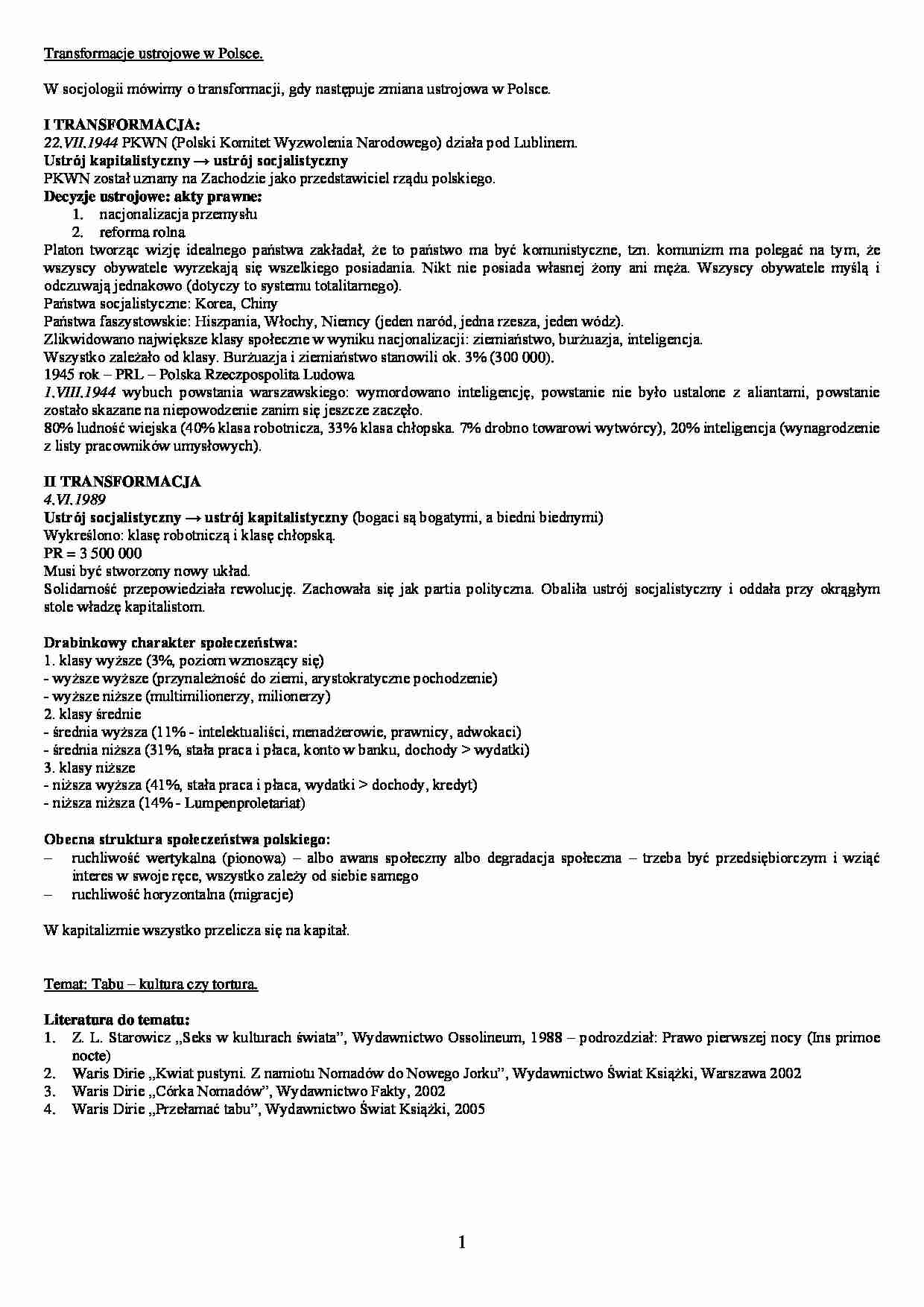 Transformacje ustrojowe w Polsce - strona 1