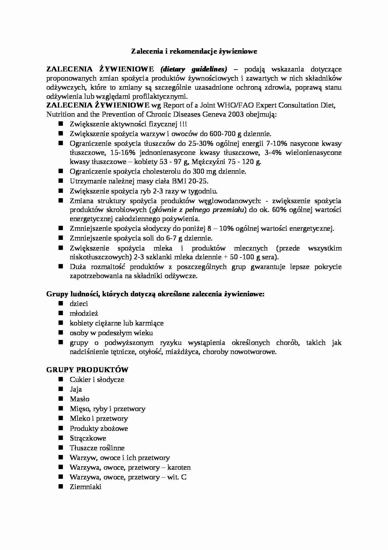 Zalecenia i rekomendacje żywieniowe - strona 1