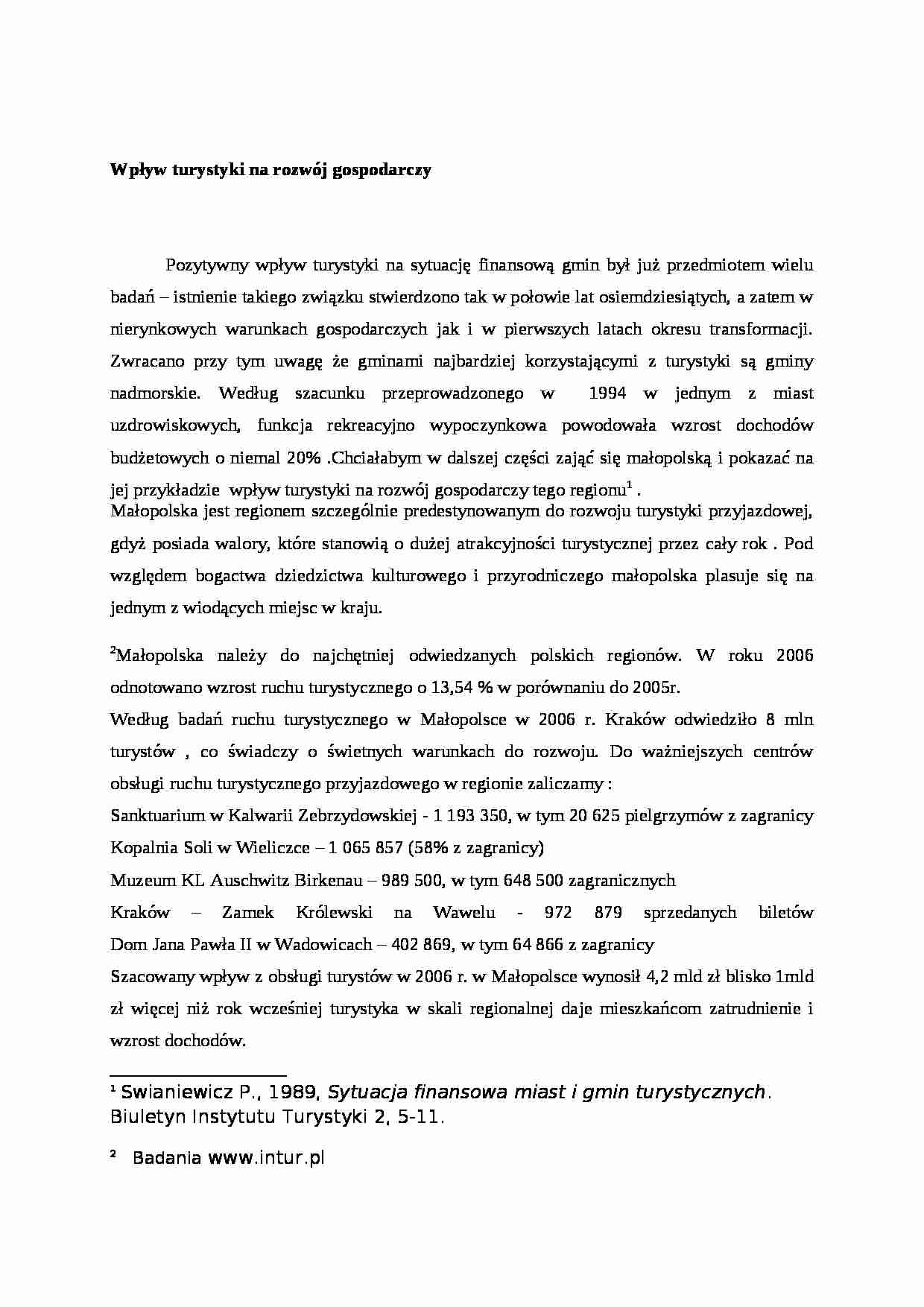 Wpływ turystyki na rozwój gospodarczy - strona 1