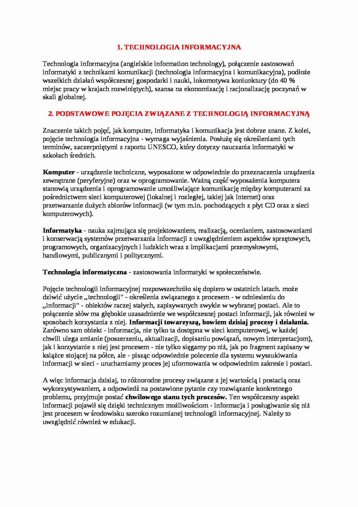 Technologia informacyjna-podstawowe pojęcia - strona 1