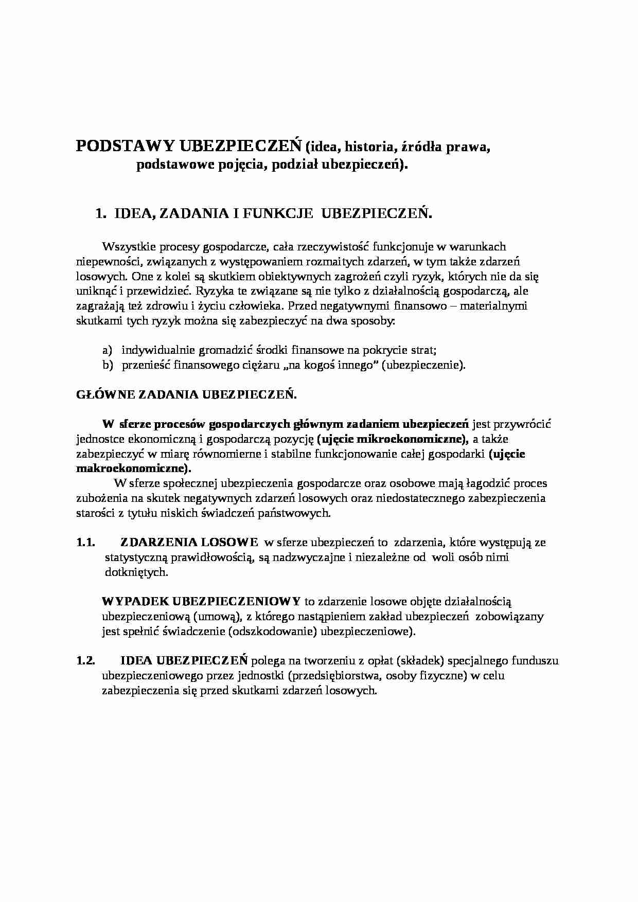 Podstawy ubezpieczeń-idea, historia, źródła prawa - strona 1