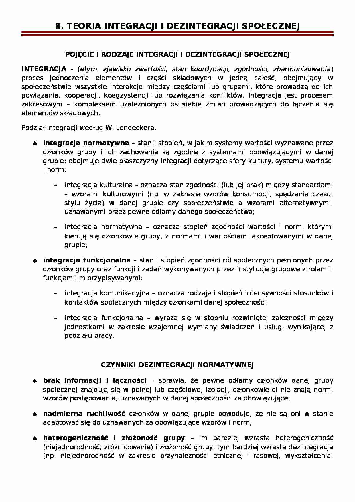 Teoria integracji i dezintegracji społecznej - strona 1