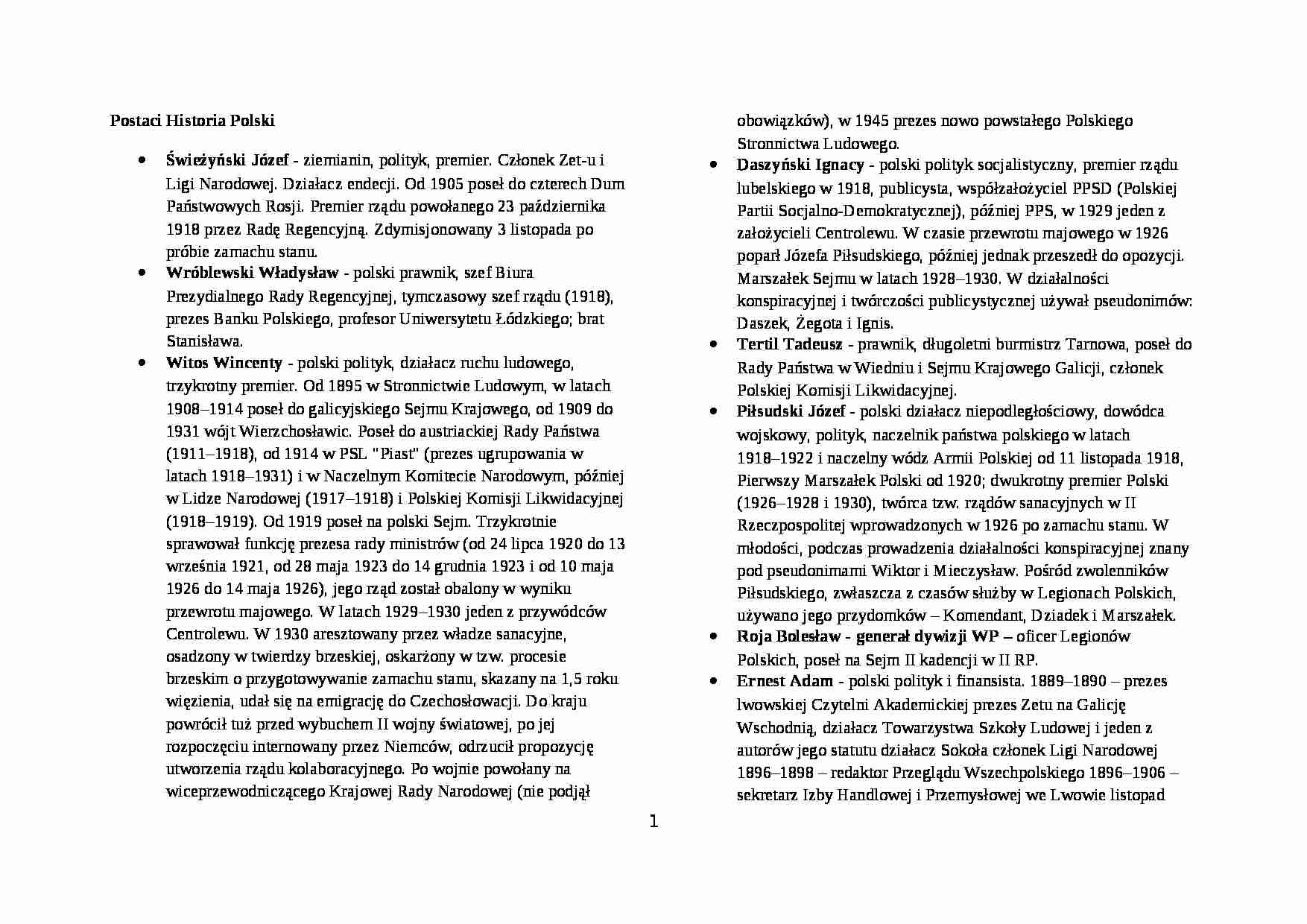 Historia polityczna Polski XX wieku - nazwiska - Świeżyński Józef - strona 1