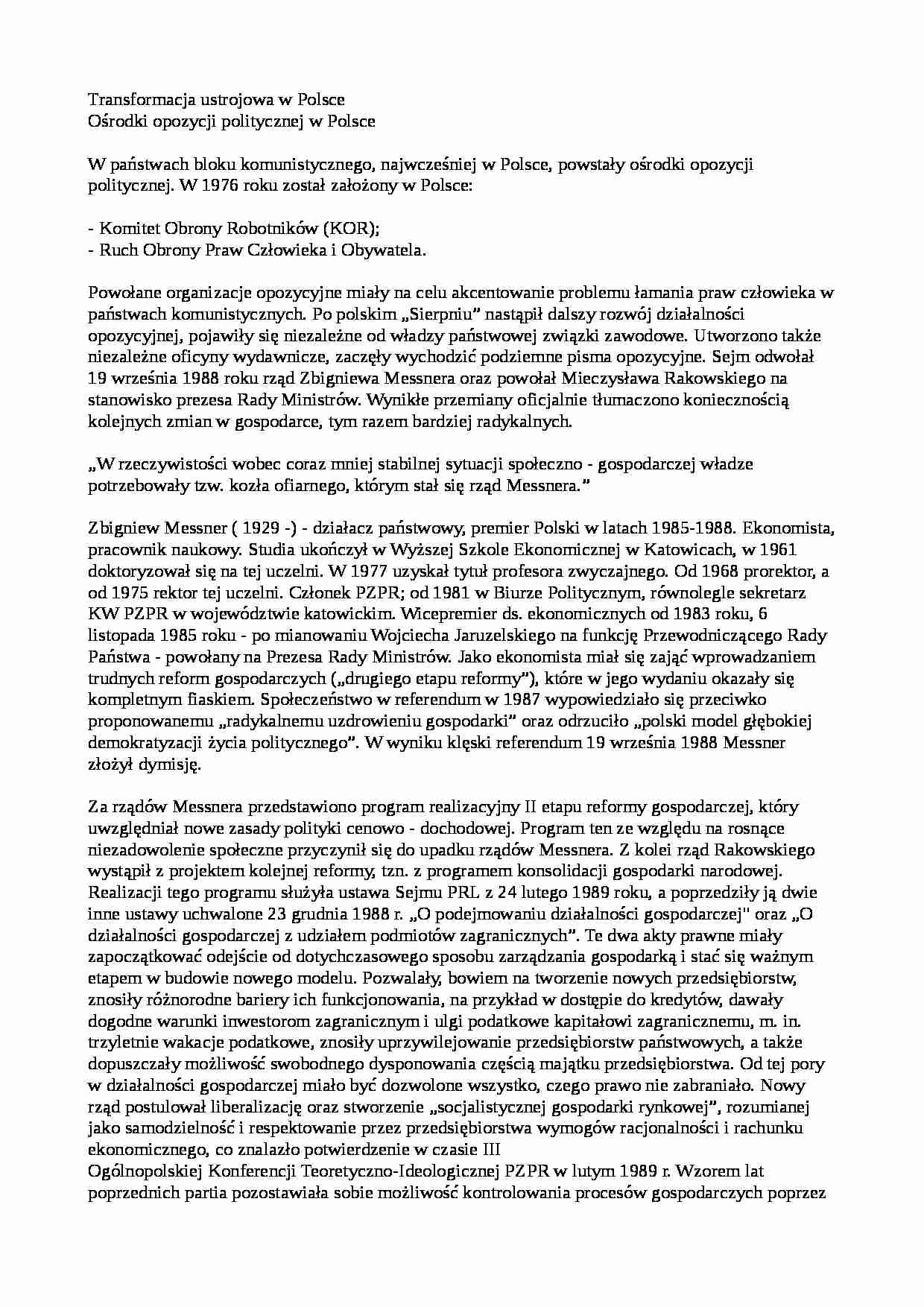 Transformacja ustrojowa od 1988 - strona 1
