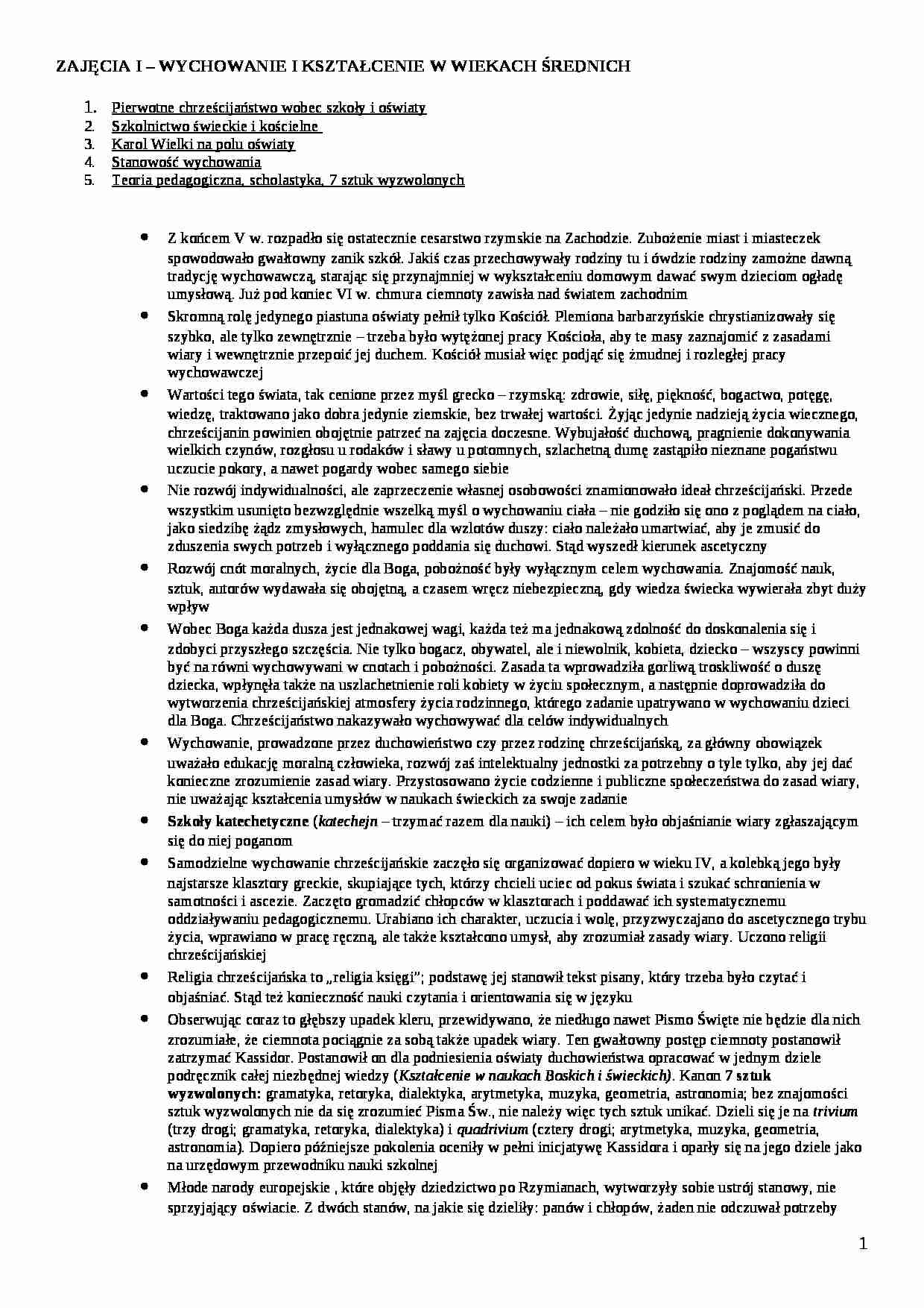 Wychowanie i kształcenie w wiekach średnich  - strona 1