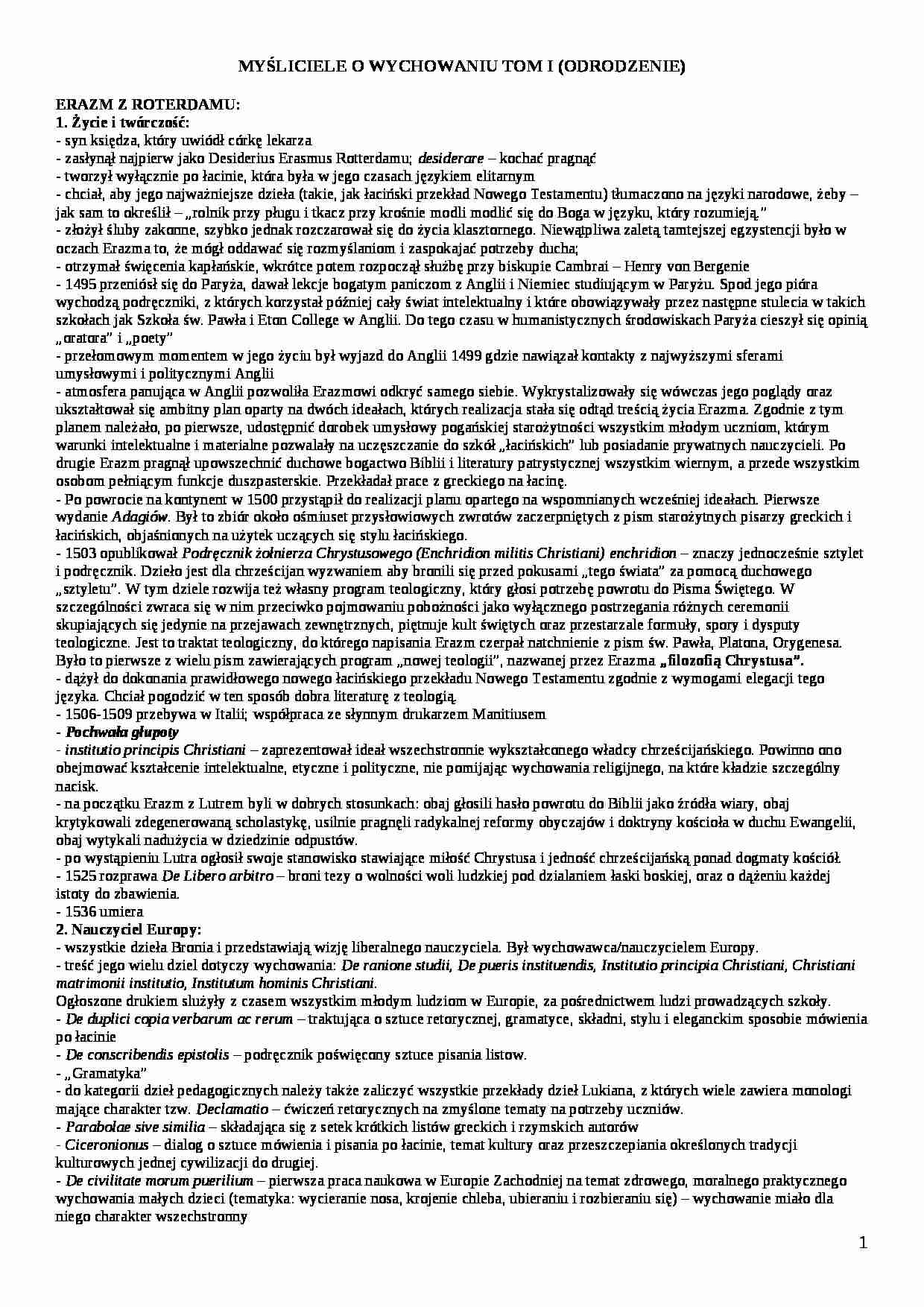 Mysliciele o wychowaniu - Erazm z Roterdamu - strona 1