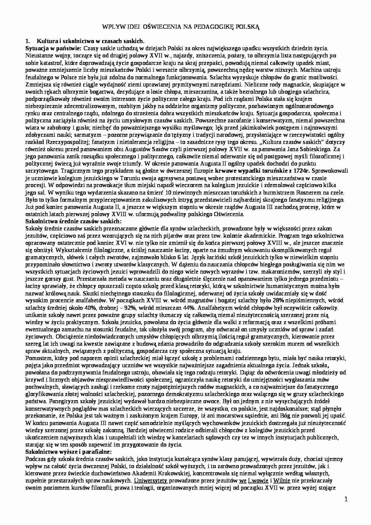 Wpływ idei oświecenia na pedagogikę polską - strona 1