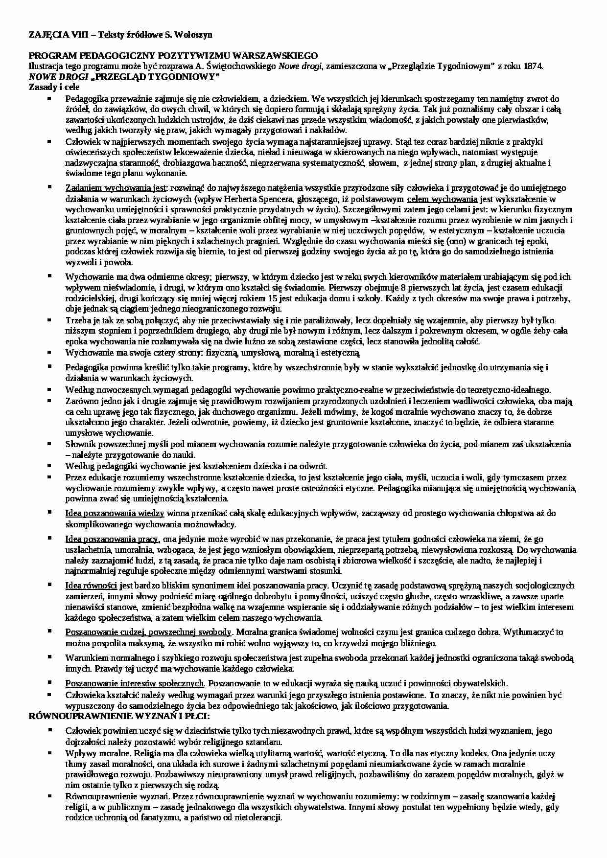 Program pedagogiczny pozytywizmu warszawskiego  - strona 1