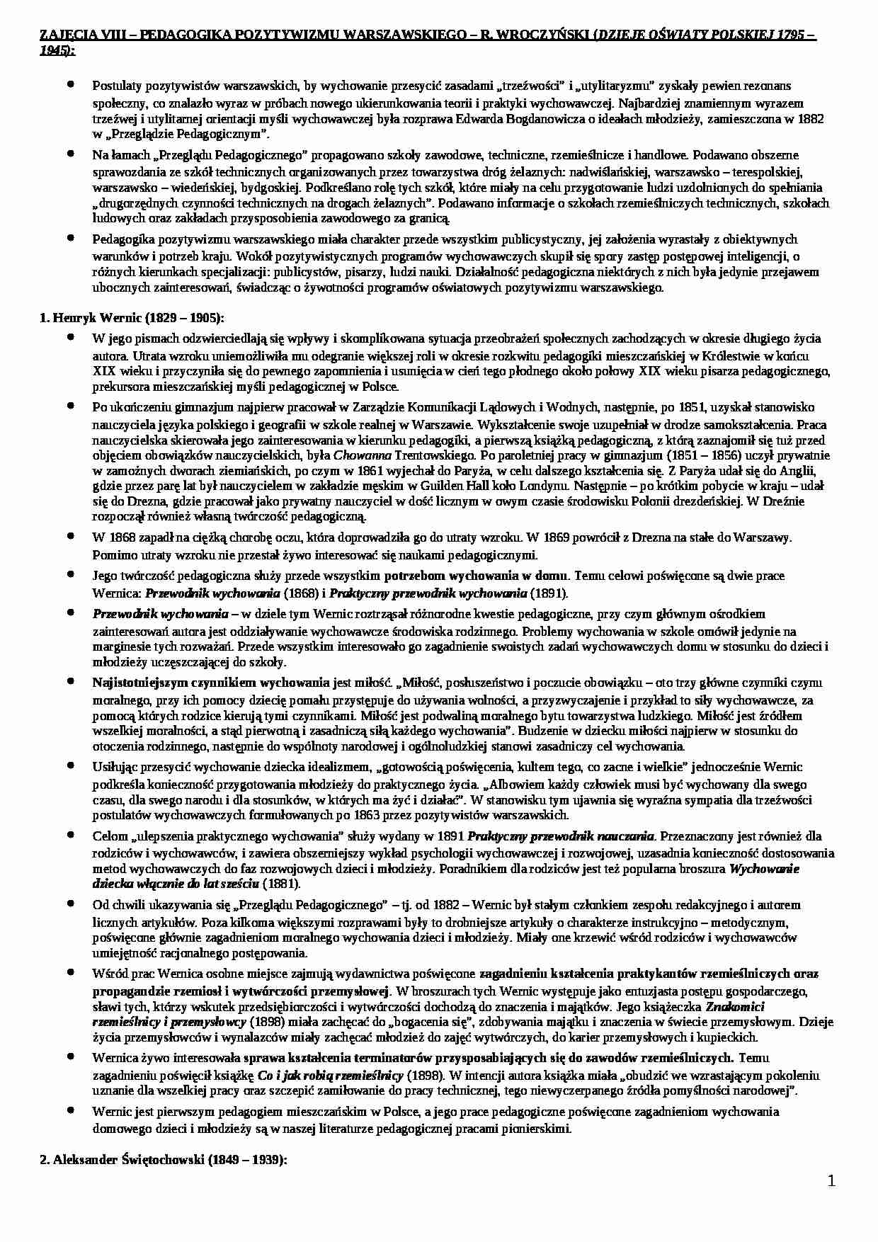 Pedagogika pozytywizmu warszawskiego - R. WROCZYŃSKI  - strona 1