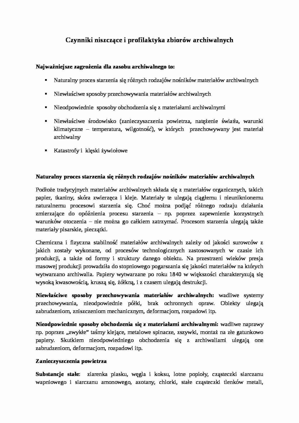 Czynniki niszczące i profilaktyka zbiorów archiwalnych - strona 1