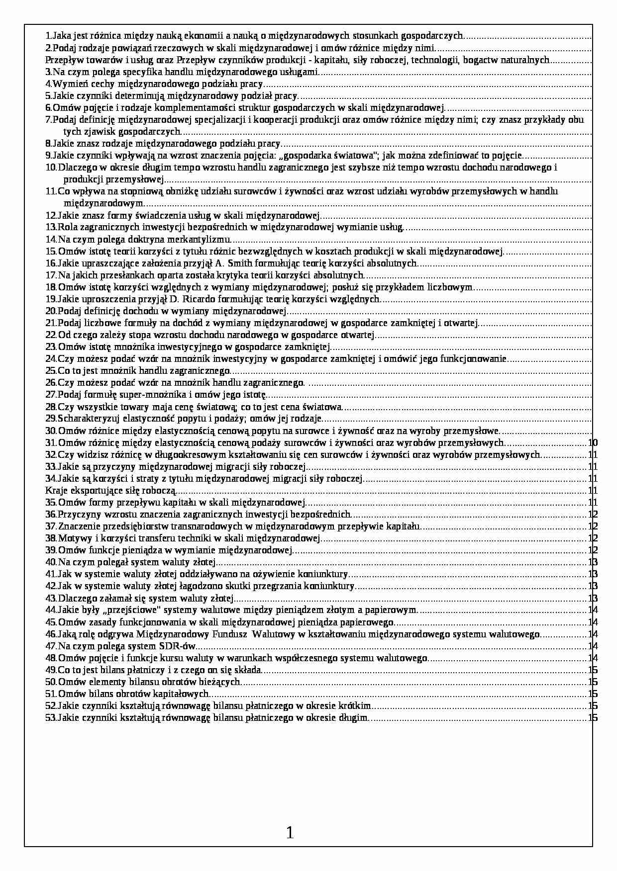 Międzynarodowe stosunki gospodarcze - pytania do egzaminu - strona 1