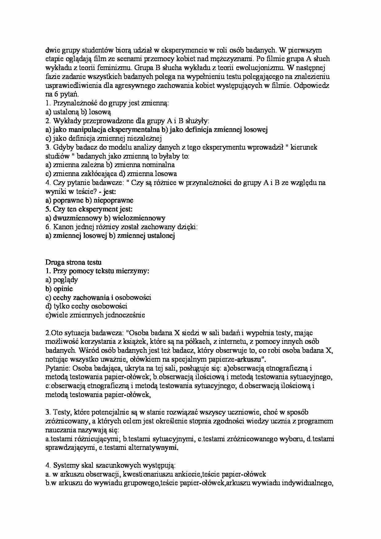 Metodologia badań społecznych - test - strona 1