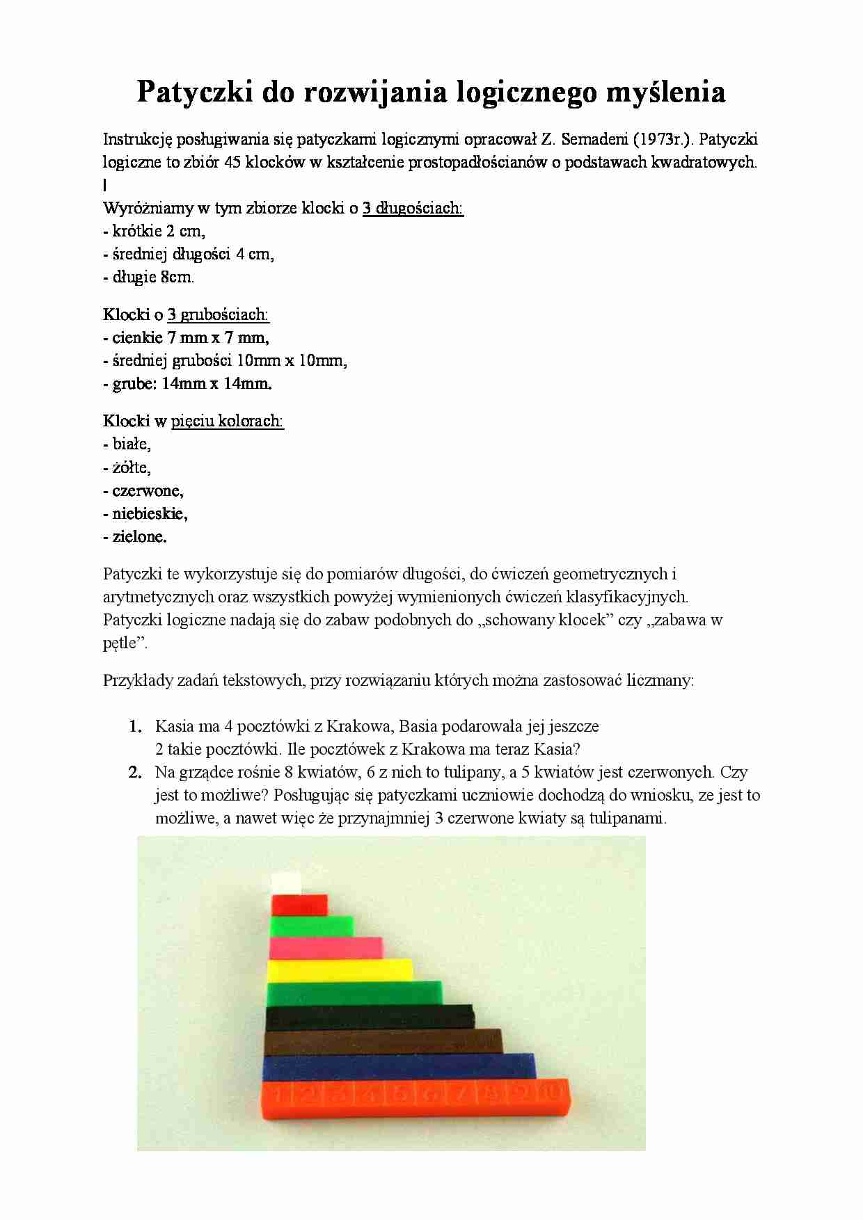 Patyczki do rozwijania logicznego myślenia - strona 1