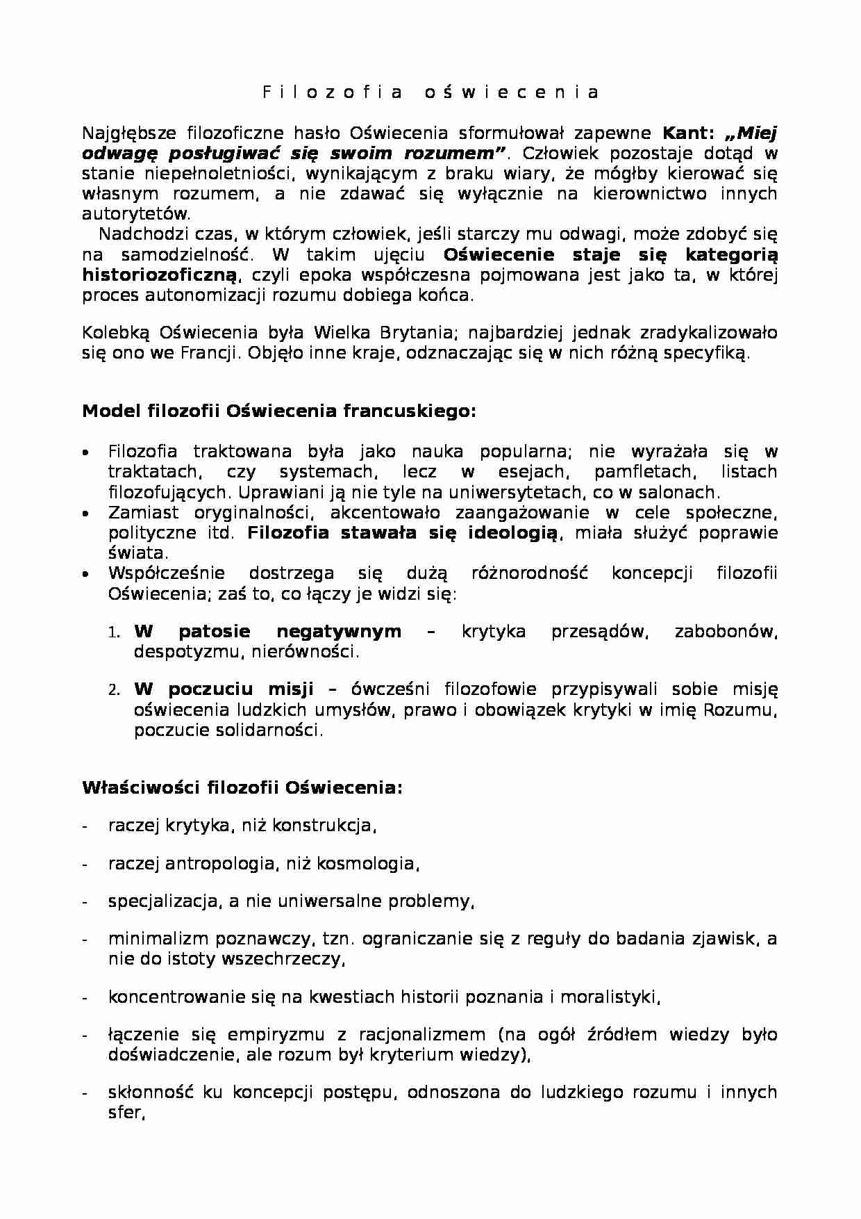 Filozofia oświecenia - Model filozofii Oświecenia francuskiego - strona 1