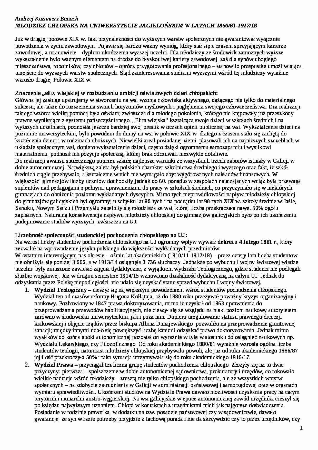 Młodzież chłopska na Uniwersytecie Jagielońskim  - strona 1