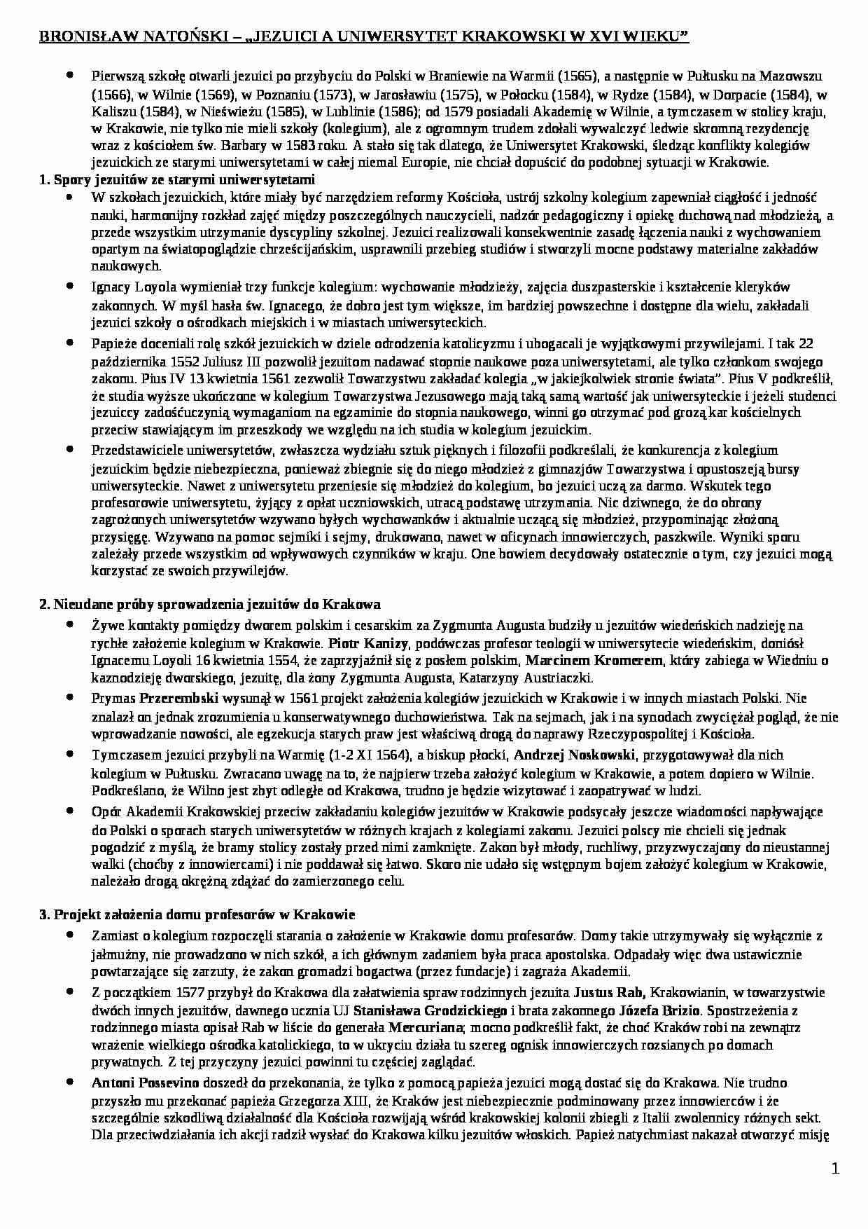 Jezuici a Uniwersytet Krakowski w XVI wieku - strona 1