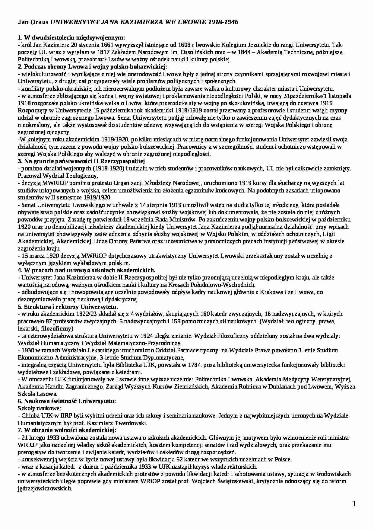 Uniwersytet Jana Kazimierza we Lwowie 1918-19461 - strona 1
