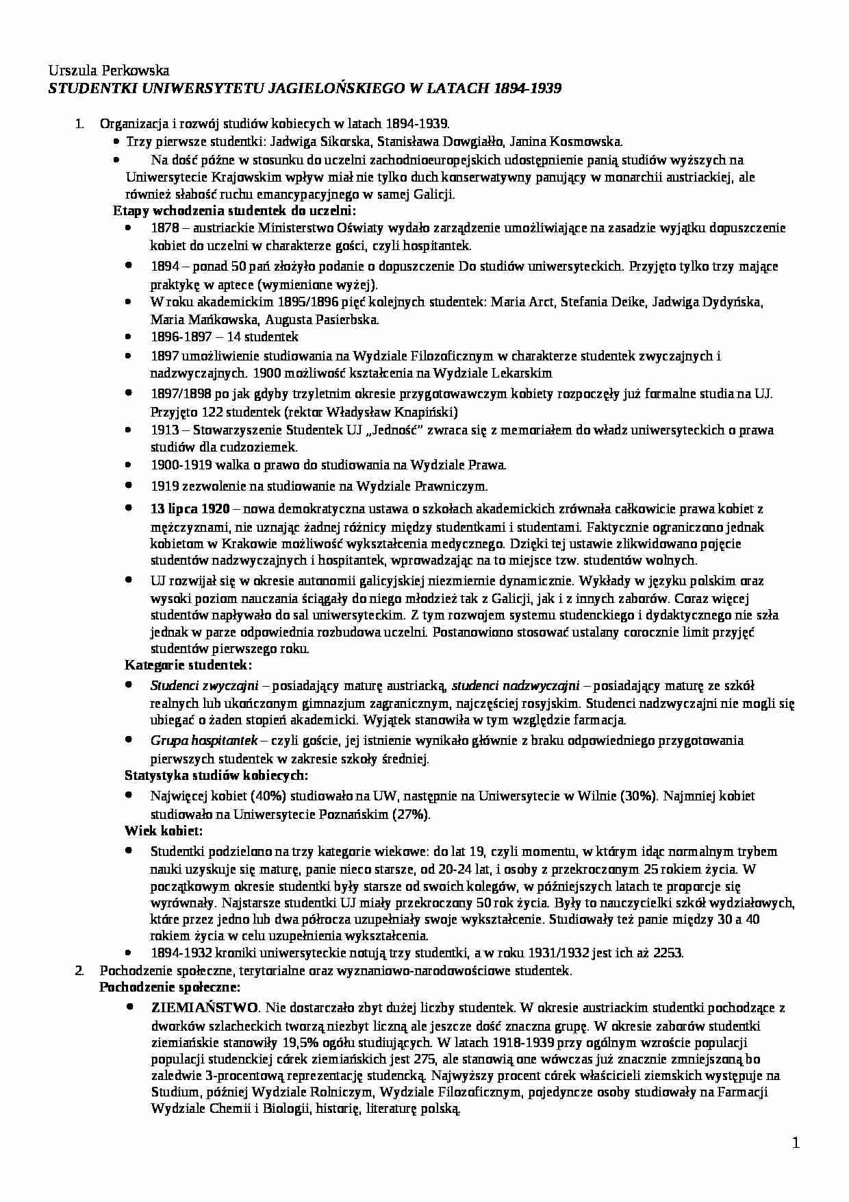 Studentki Uniwersytetu Jagielońskiego w latach 1894-1939  - strona 1