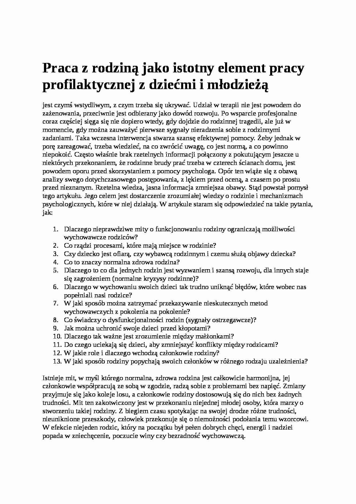 Praca z rodziną jako istotny element pracy profilaktycznej z dziećmi i młodzieżą - strona 1