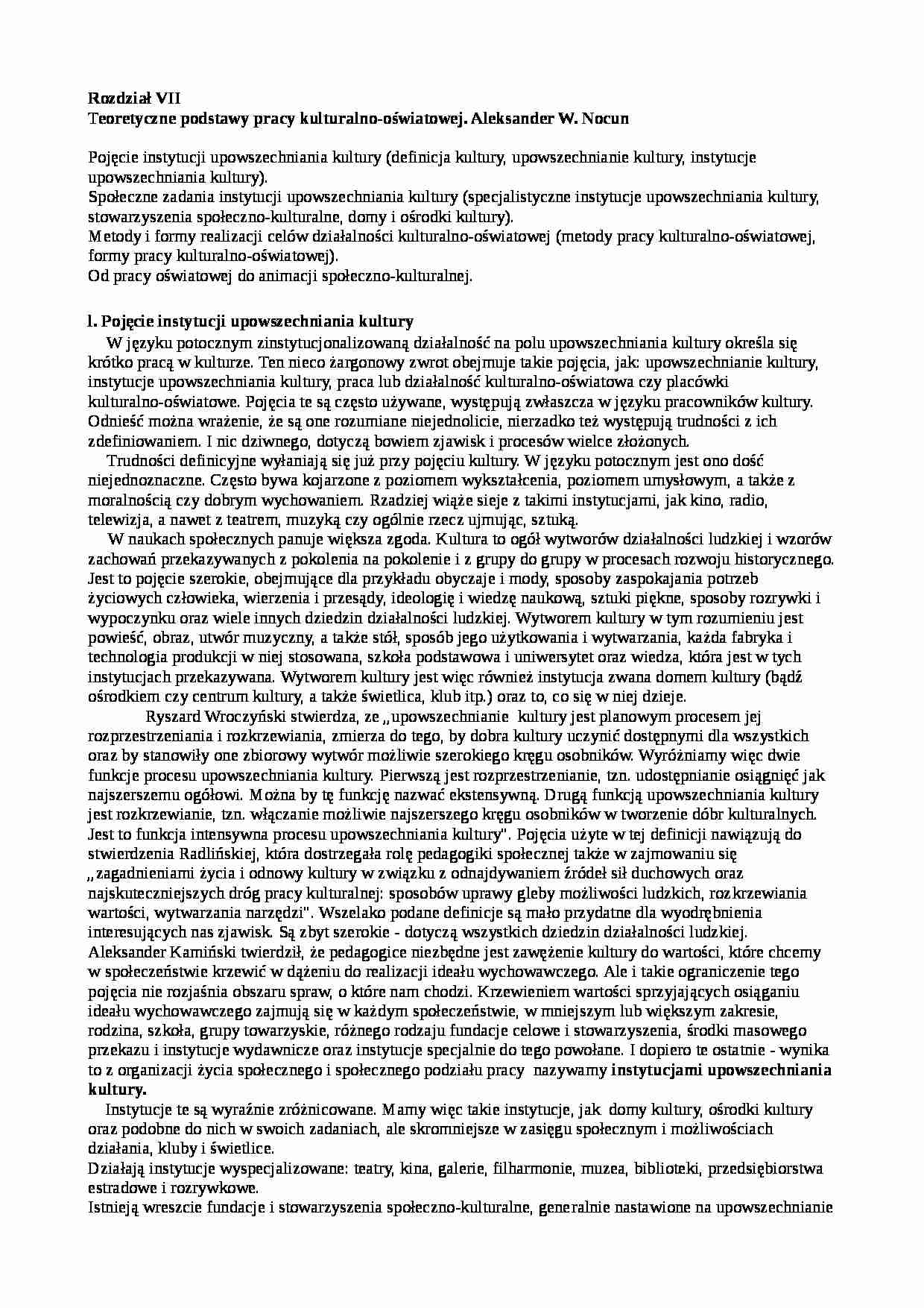 Teoretyczne podstawy pracy kulturalno-oświatowej - strona 1