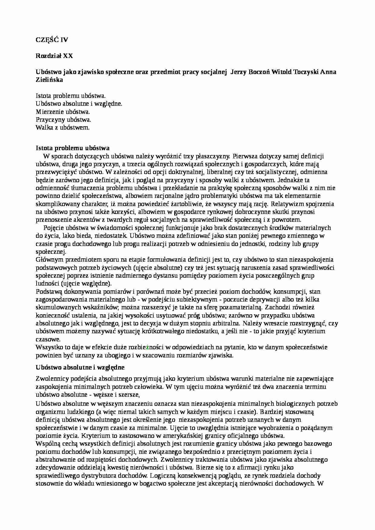 Ubóstwo jako zjawisko społeczne oraz przedmiot pracy socjalnej - strona 1