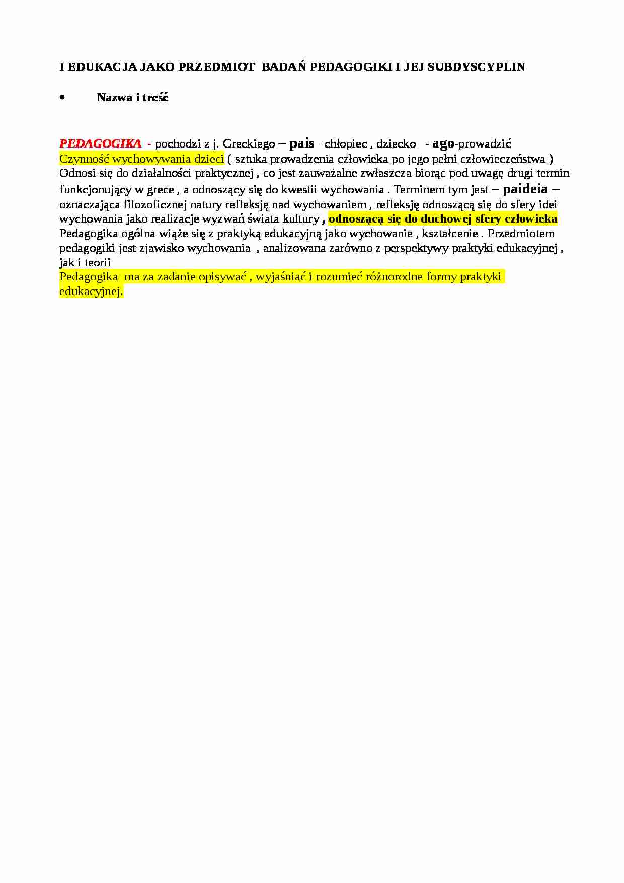 Edukacja jako przedmiot badań pedagogiki i jej subdyscyplin - strona 1