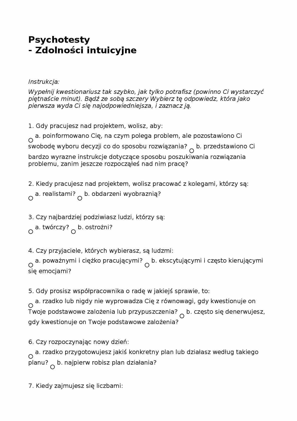Psychotesty - zdolności intuicyjne - strona 1