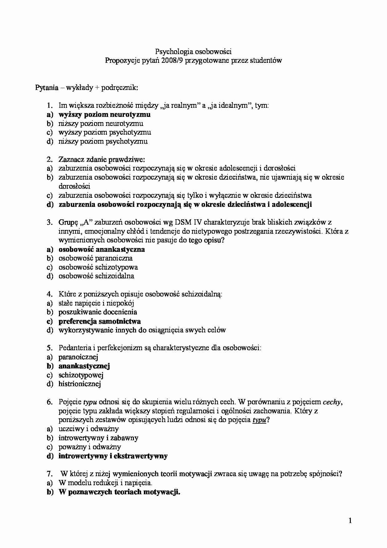Psychologia ogólna - pytania na egzamin - strona 1