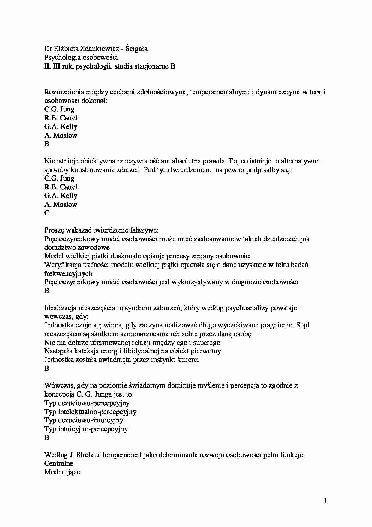 Psychologia ogólna - pytania na egzamin - Teoria relacji - strona 1