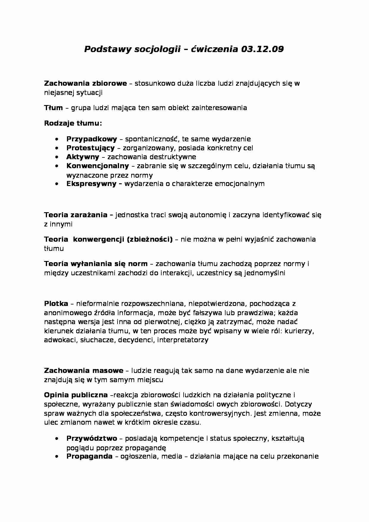  Podstawy socjologii - ćwiczenia 03.12.09  - strona 1