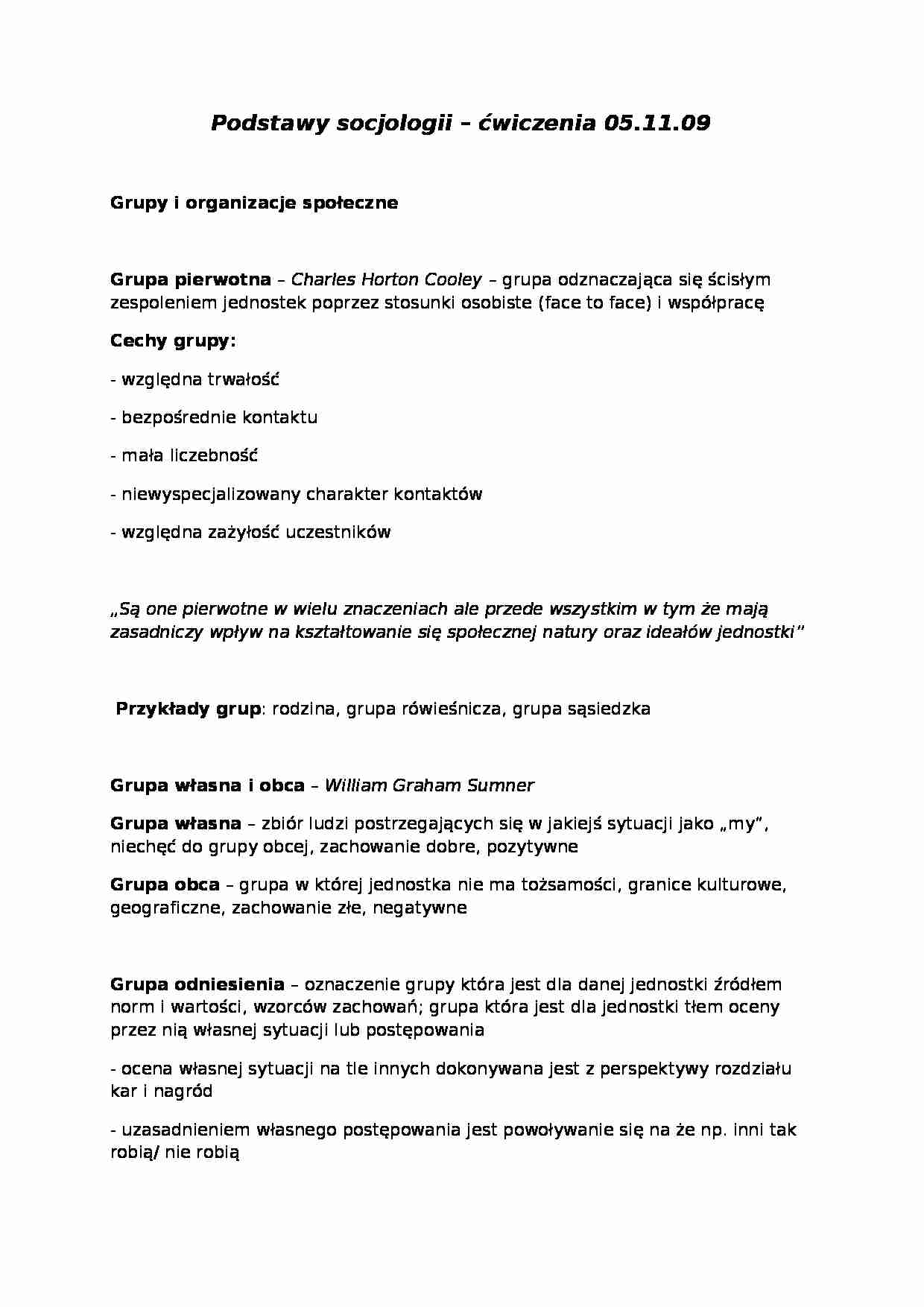  Podstawy socjologii - ćwiczenia 05.11.09 - strona 1