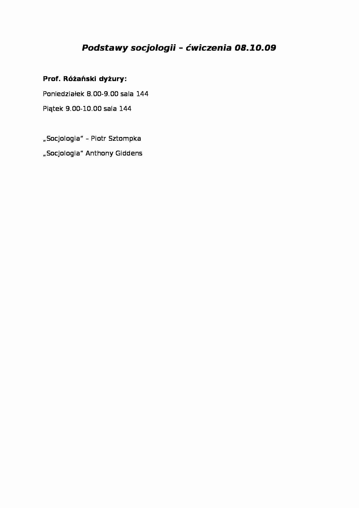 Podstawy socjologii - ćwiczenia  - strona 1