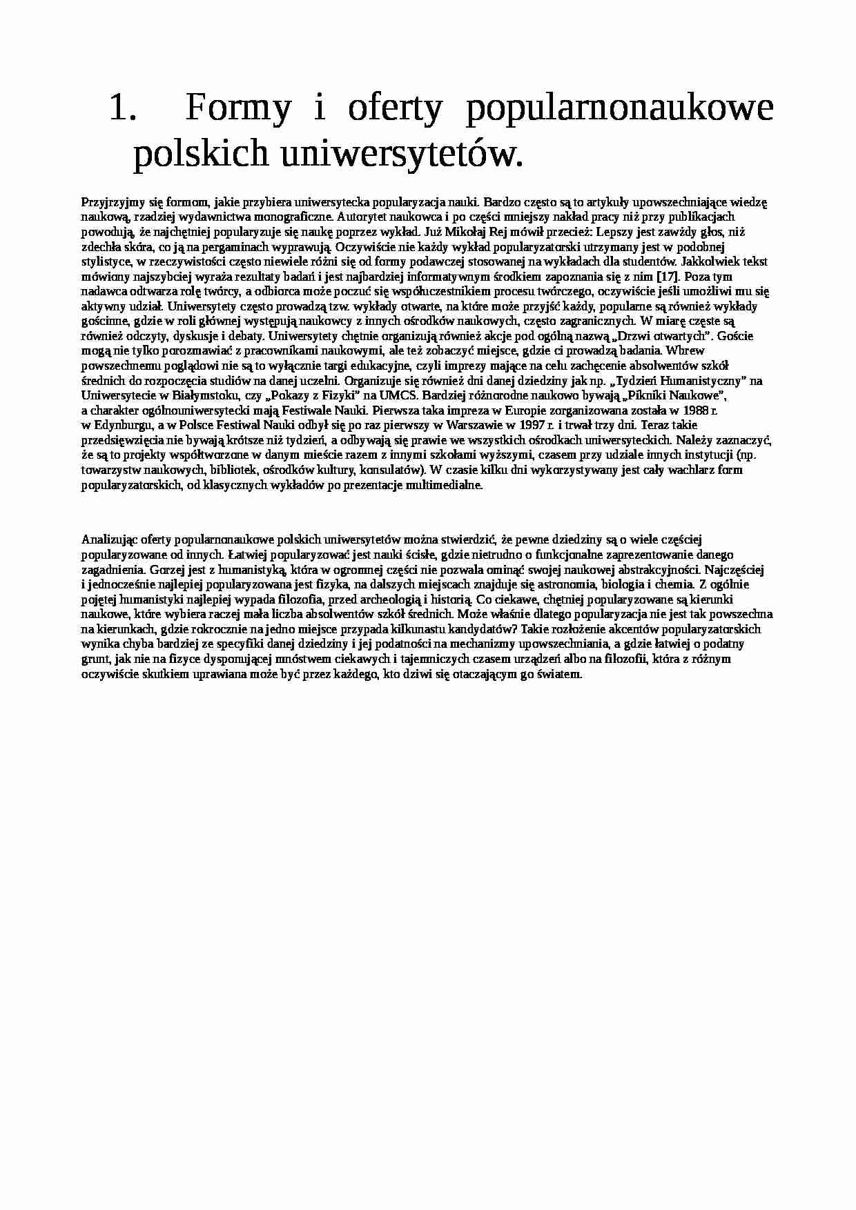 Formy i oferty popularnonaukowe polskich uniwersytetów - strona 1