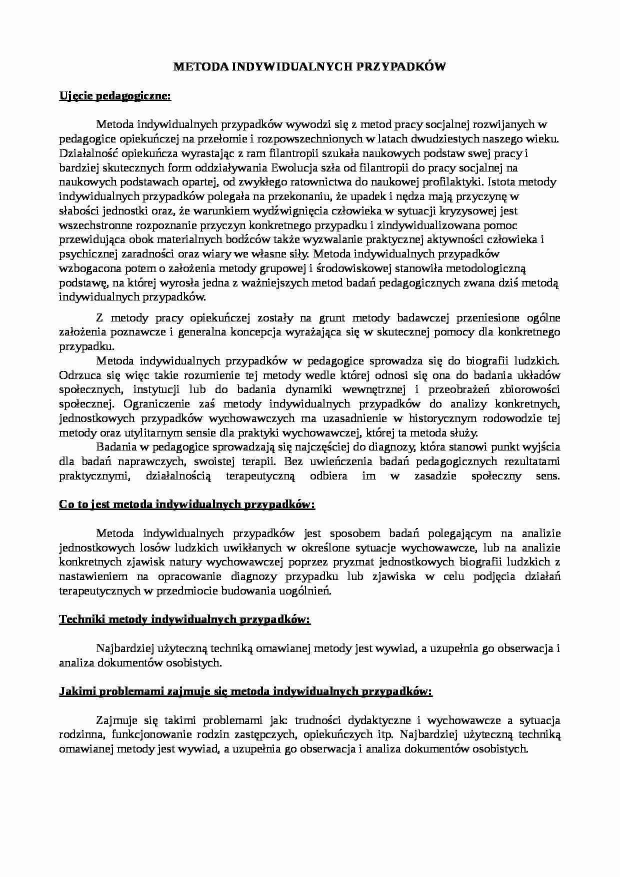 Metoda indywidualnych przypadków - strona 1