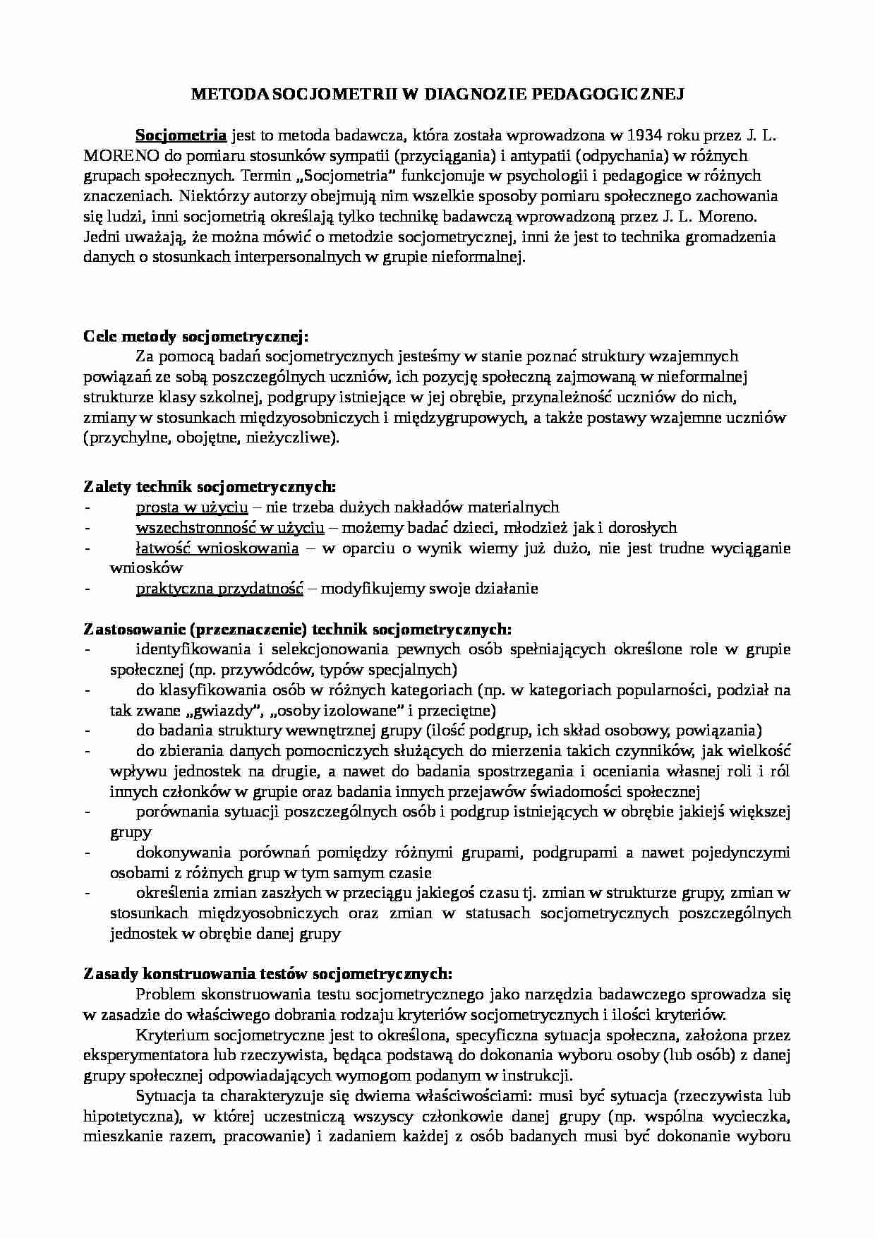 Metoda socjometrii w diagnozie pedagogicznej  - strona 1