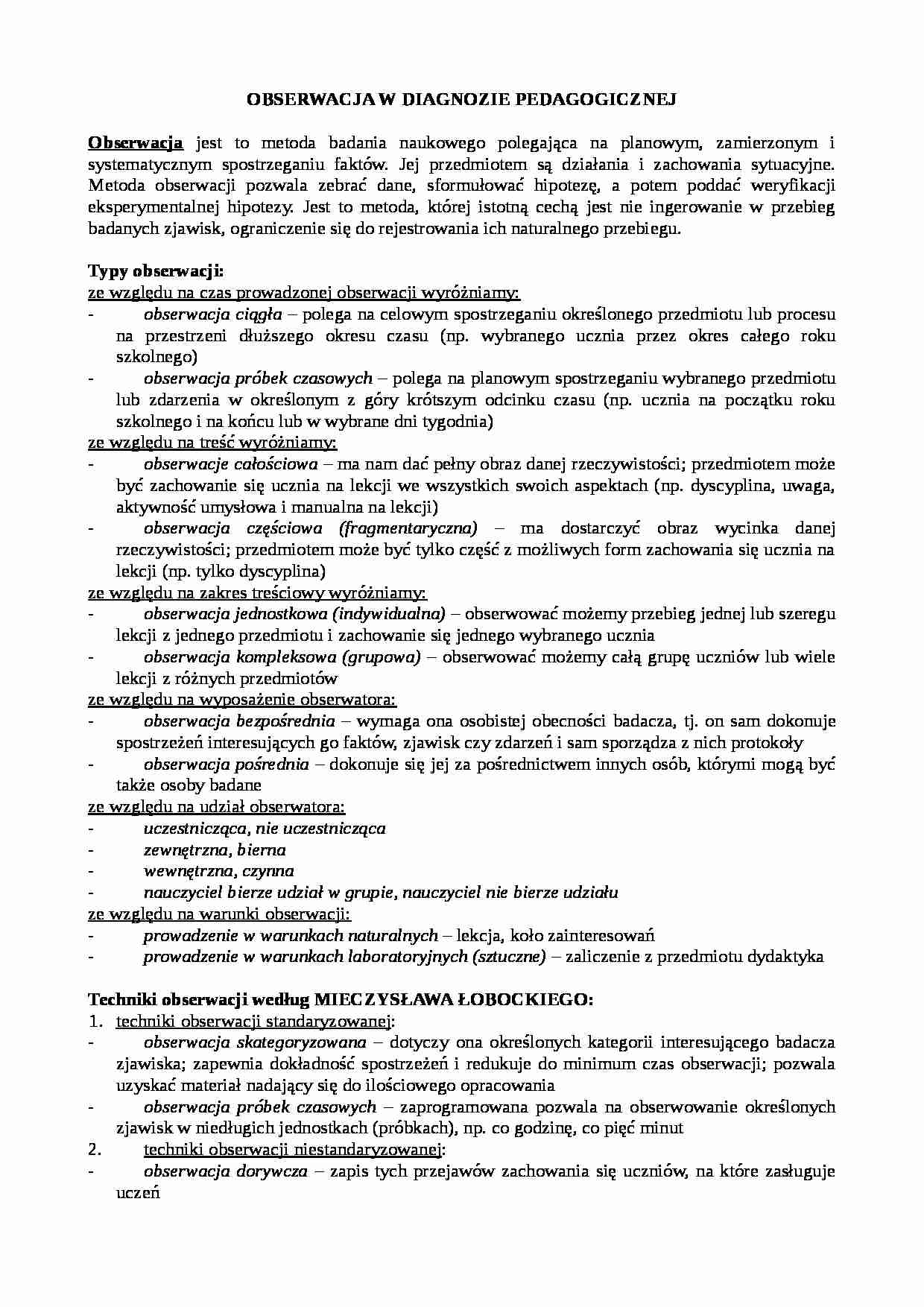 Obserwacja w diagnozie pedagogicznej  - strona 1