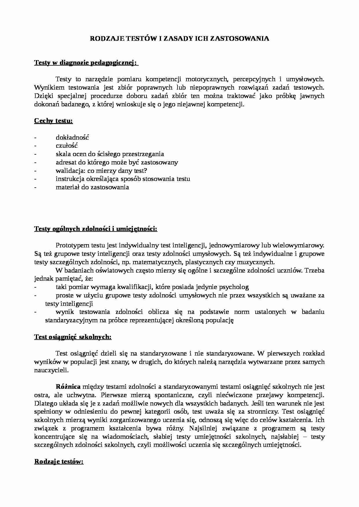 Rodzaje testów i zasady ich zastosowania  - strona 1