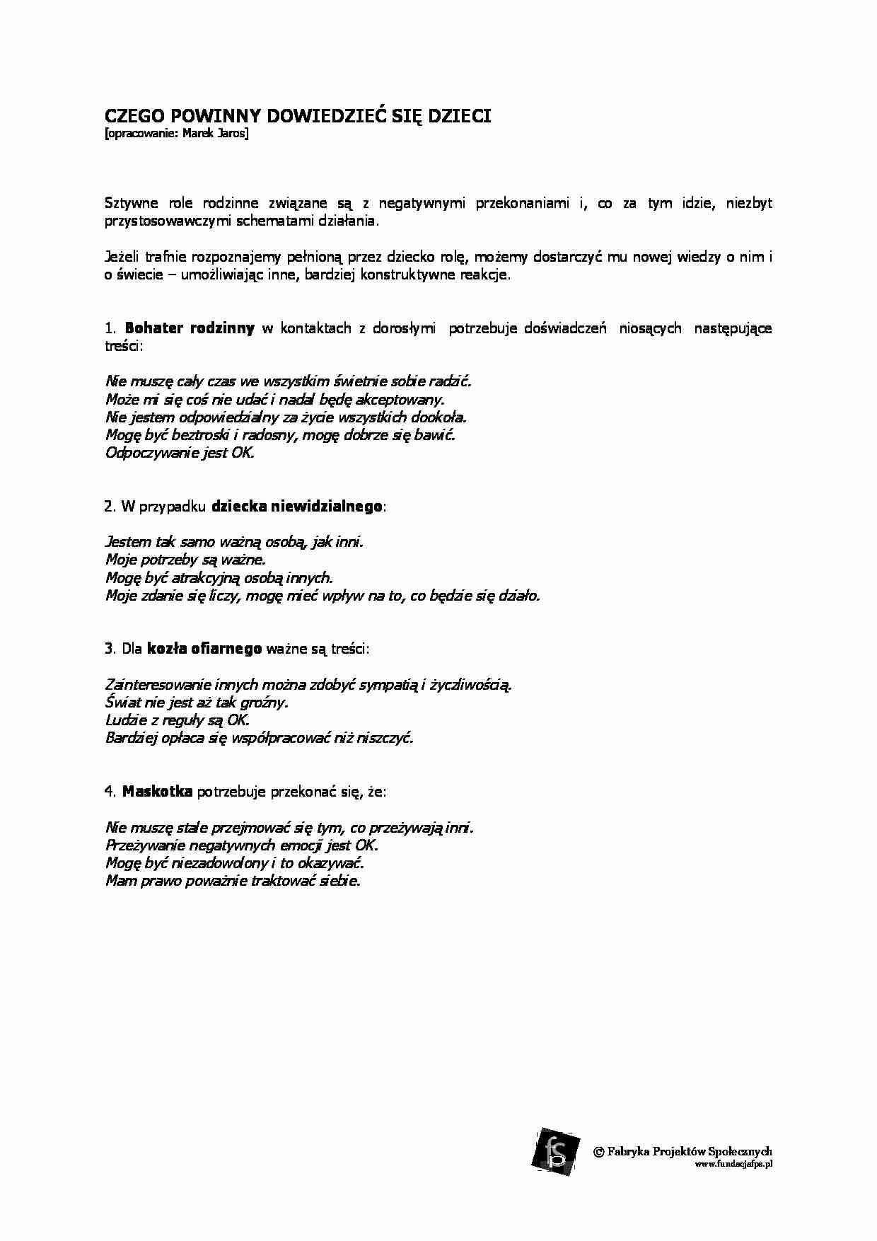 Czego powinny dowiedzieć się dzieci  - strona 1
